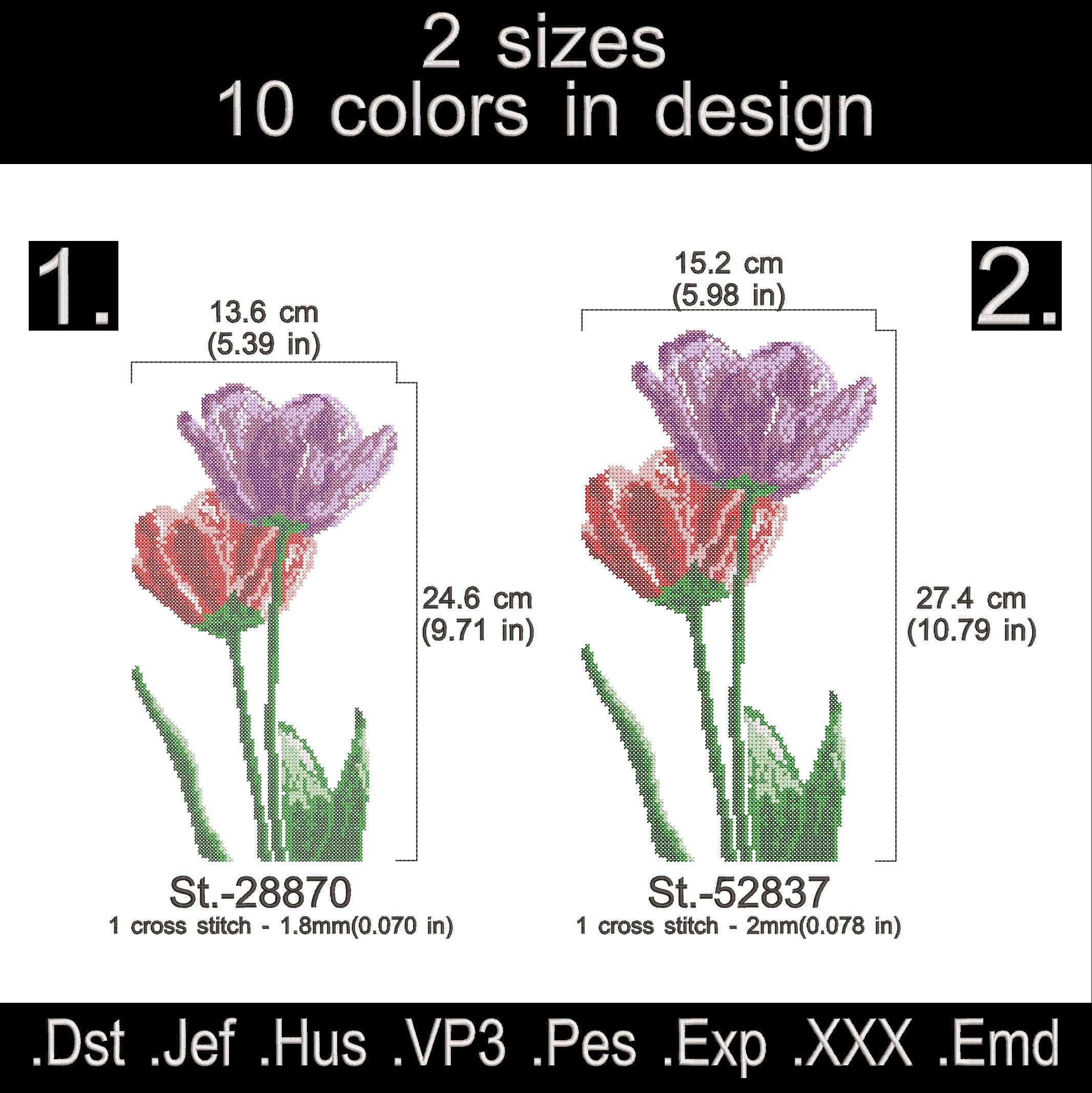 Tulips machine embroidery designs.  Cross stitch embroidery files.