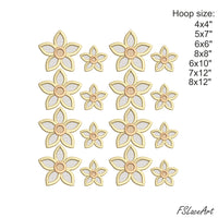 FSL floral ball embroidery file layouts with large and companion flowers for seven machine hoop sizes
