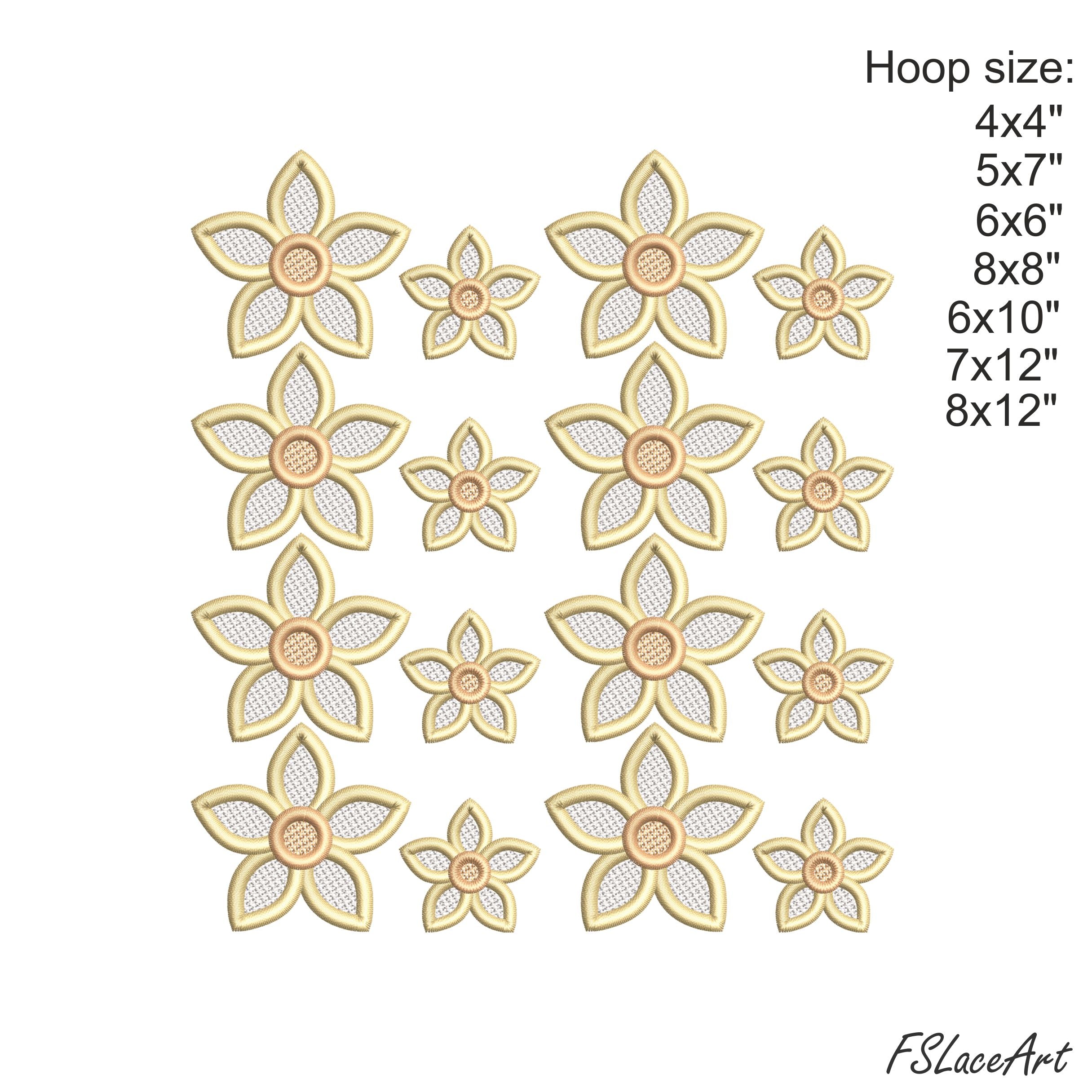 FSL floral ball embroidery file layouts with large and companion flowers for seven machine hoop sizes