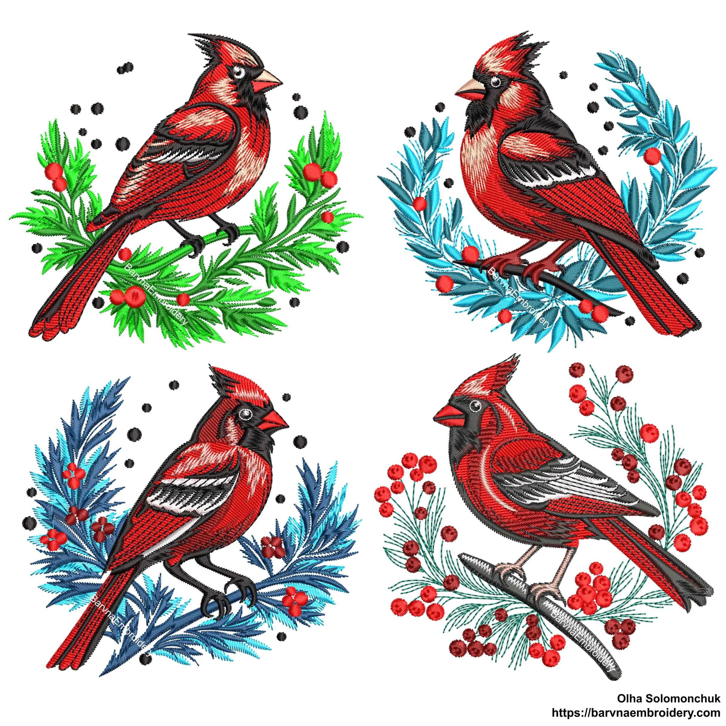 Cardinal Bird Embroidery Designs - Set of 4 designs. – BarvnaEmbroidery
