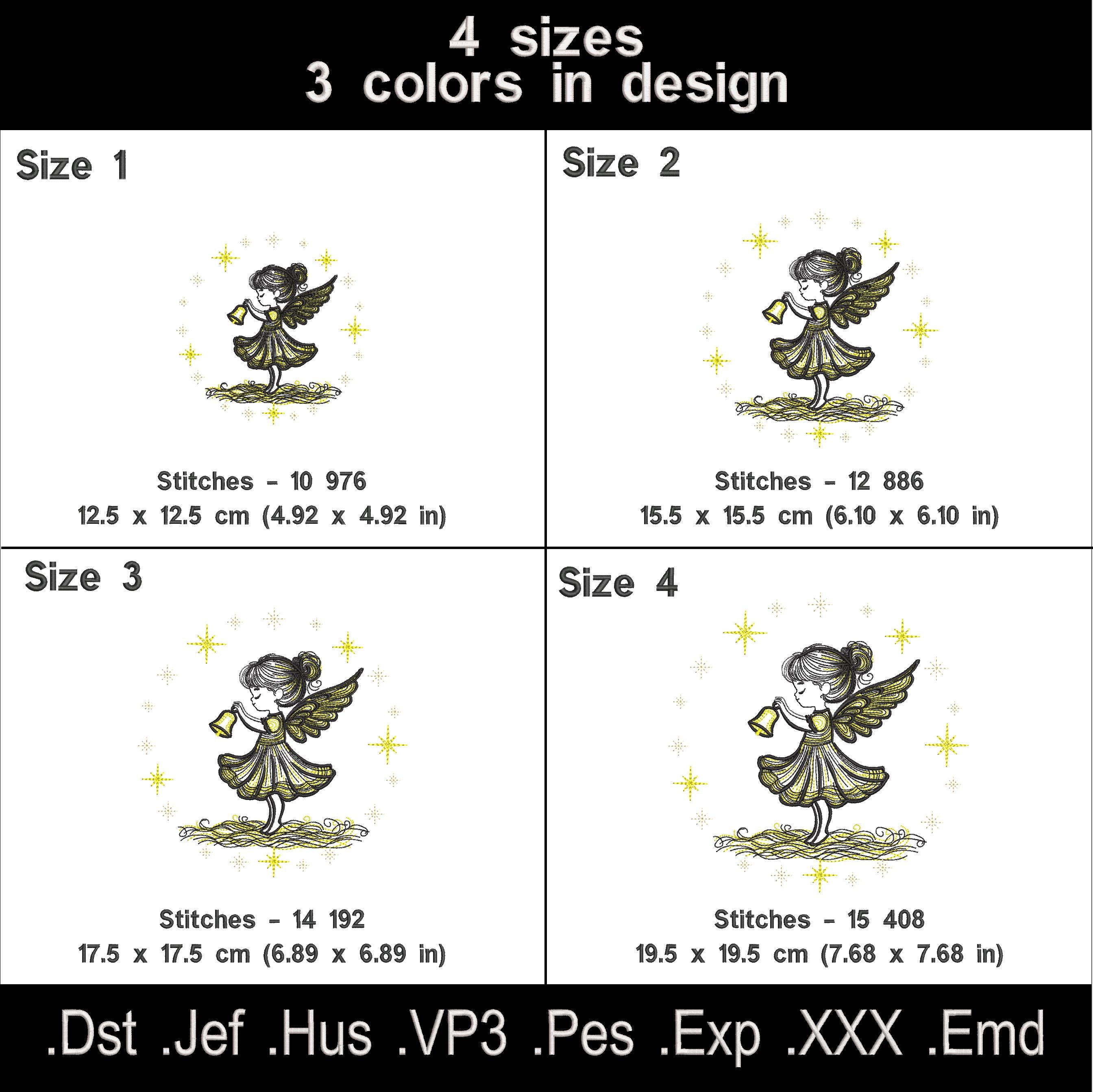 Set of 4 Christmas Angel Girl Embroidery Designs