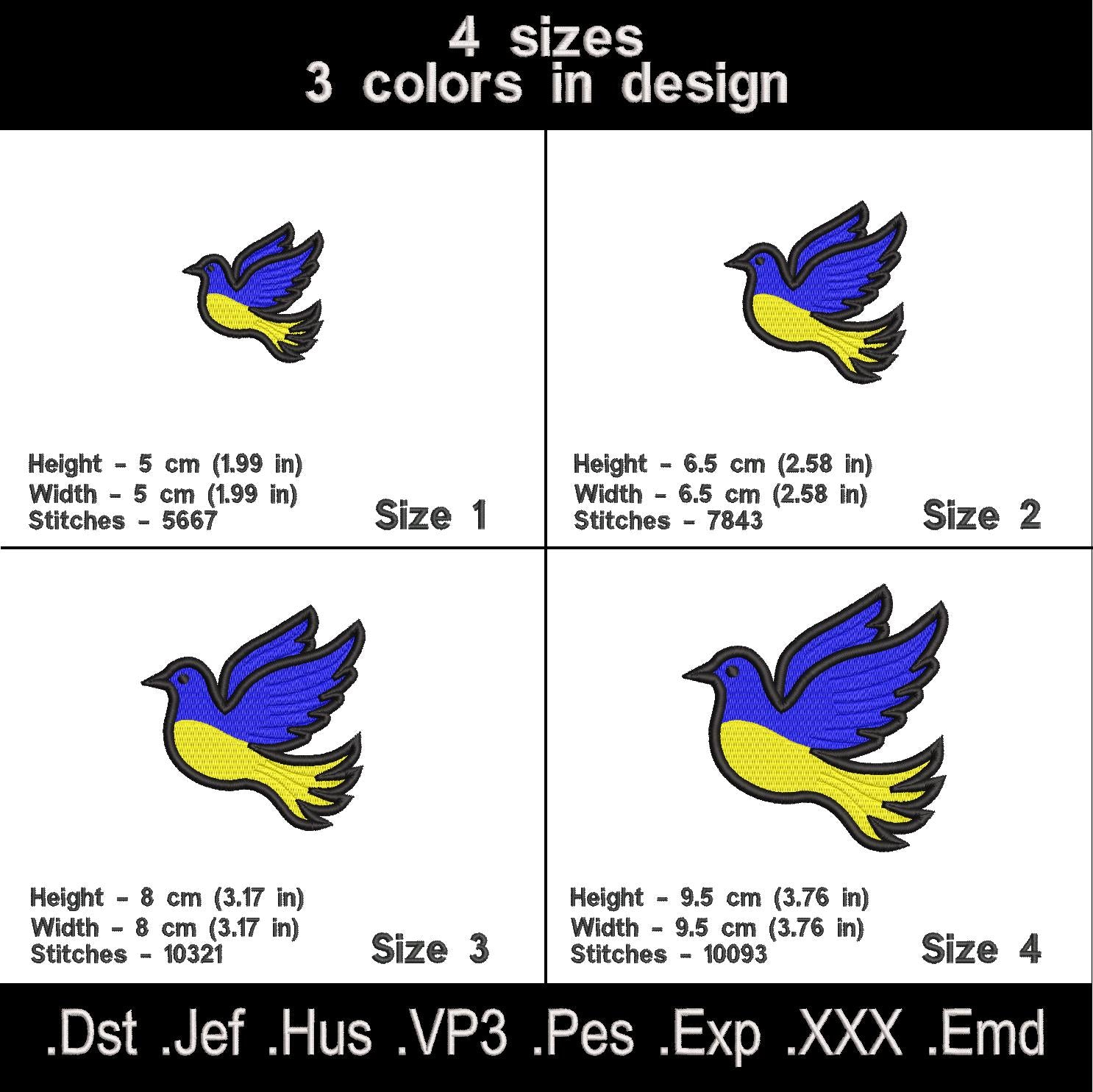 Ukrainian Flag Dove Machine Embroidery Design.
