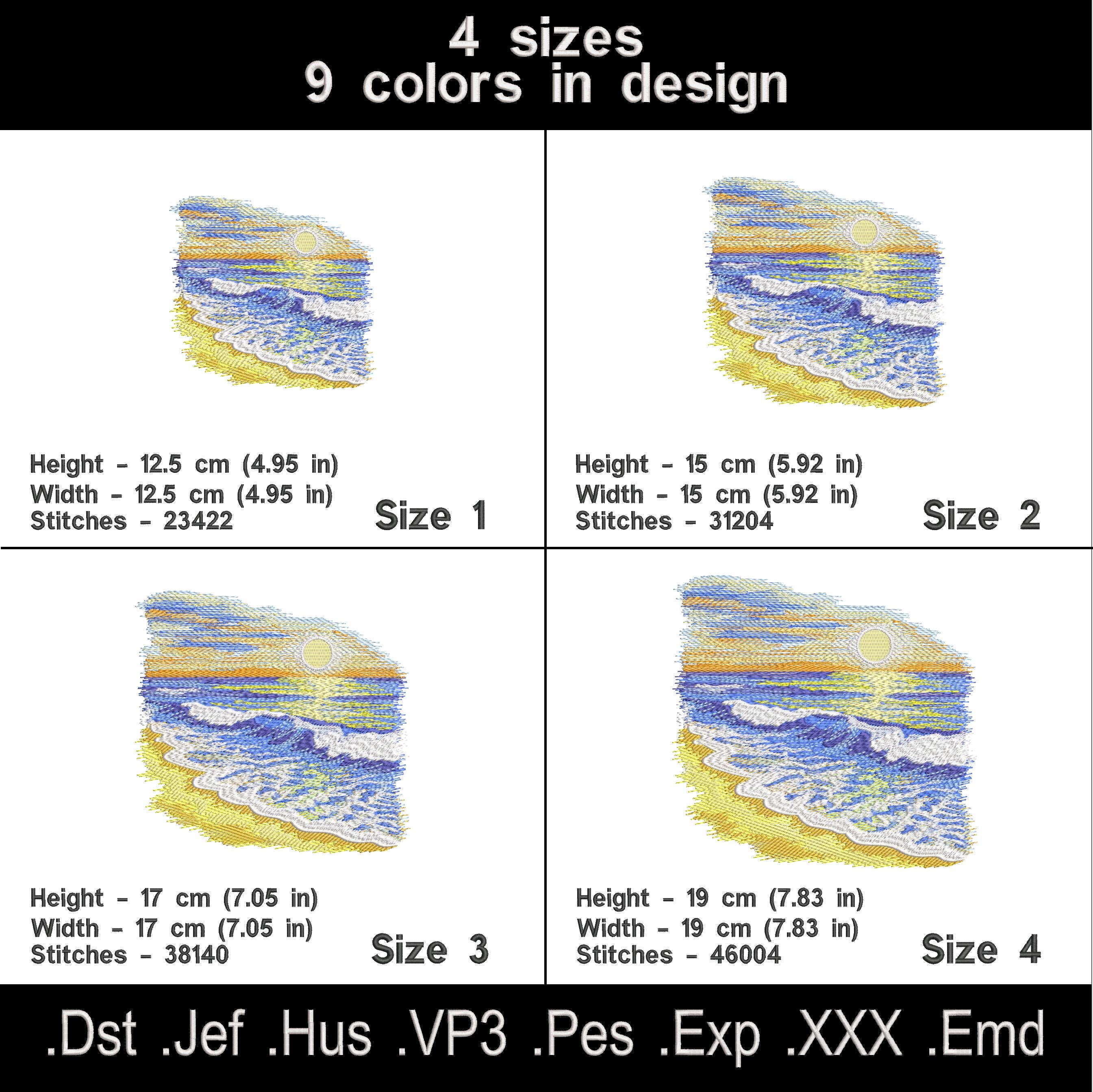 Sunset Beach Landscape Machine Embroidery Design