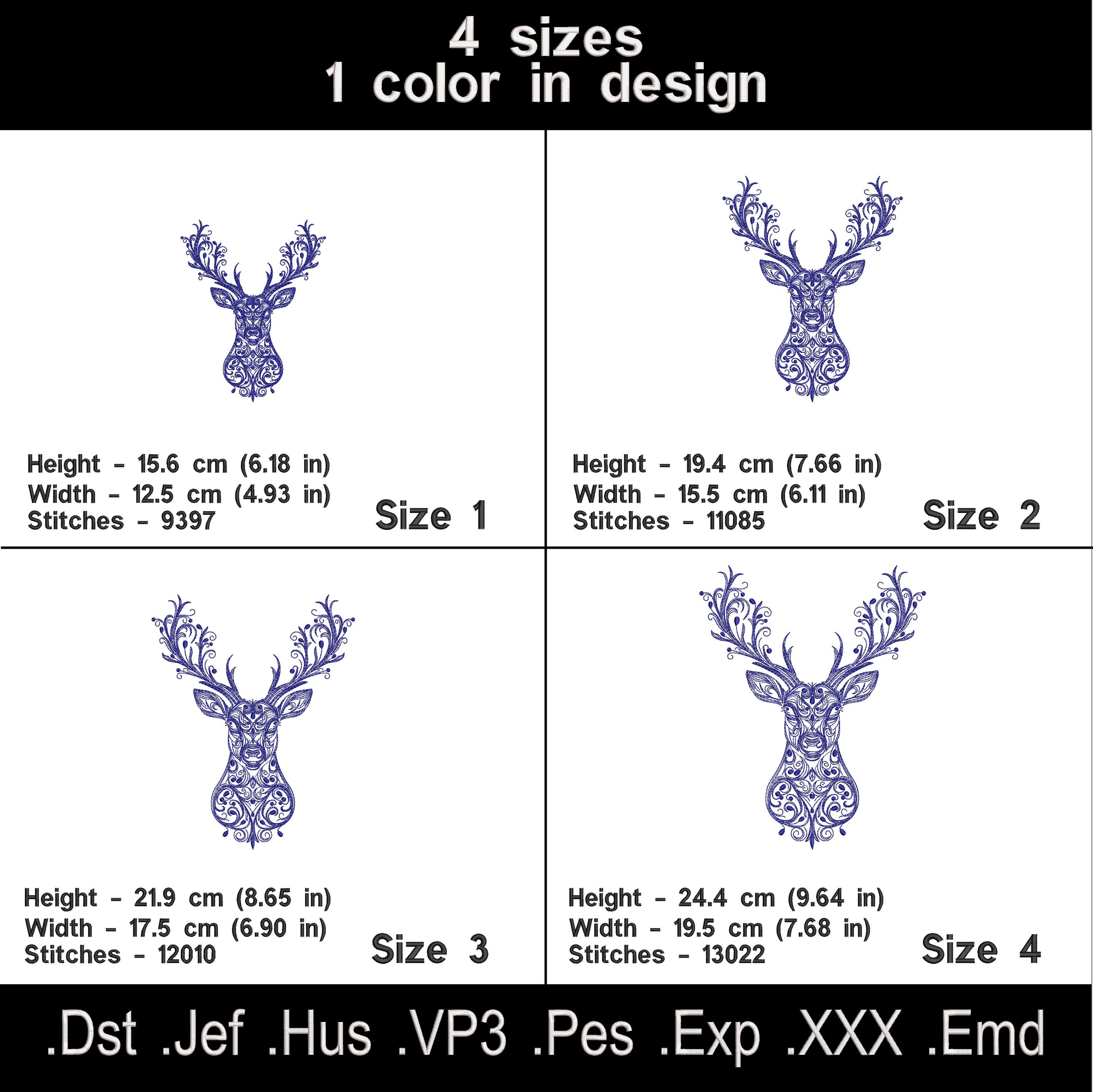 Deer Head Embroidery Design – Elegant Swirl Outline