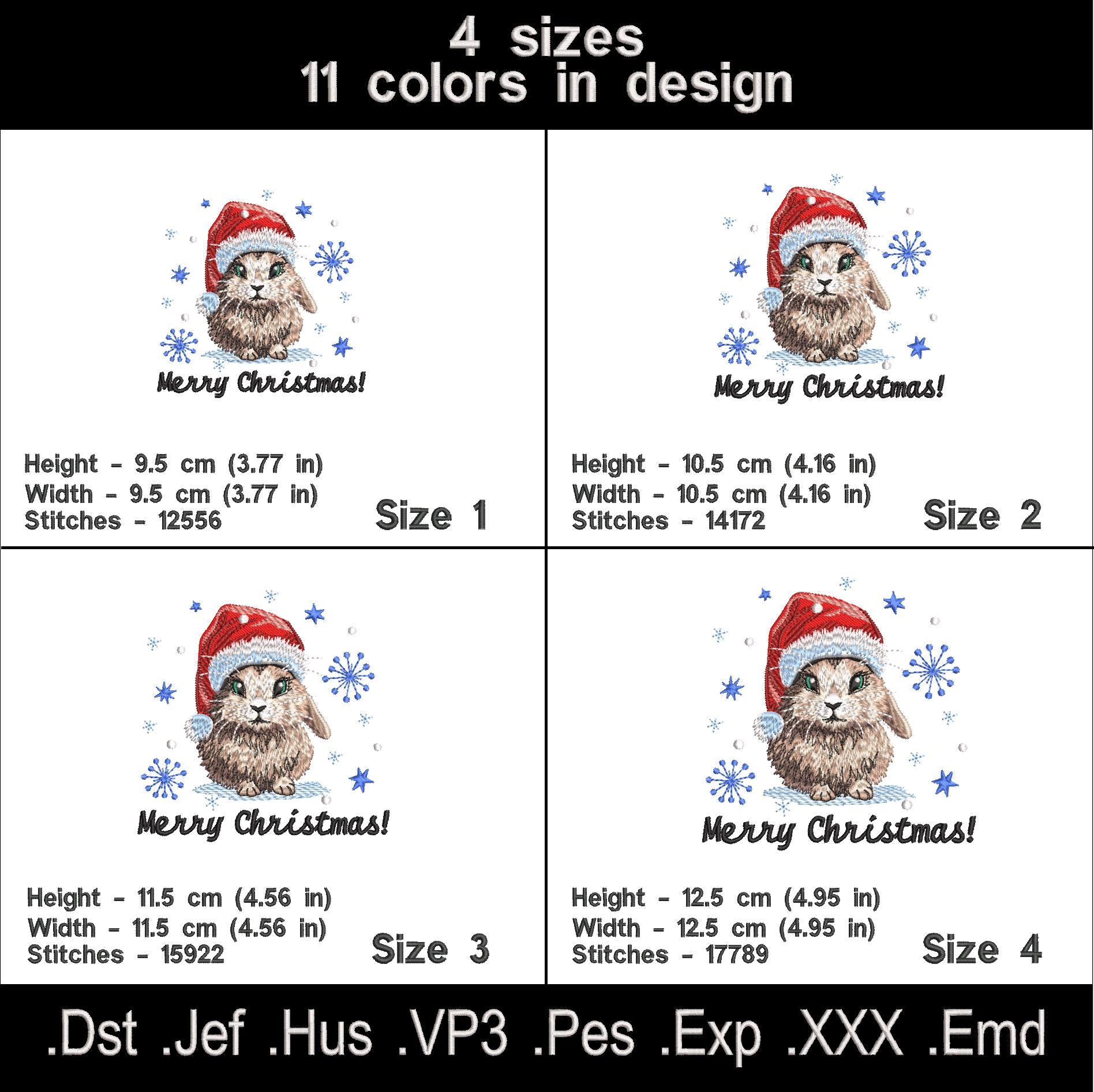Merry Christmas Embroidery designs, Christmas rabbit embroidery files for machine