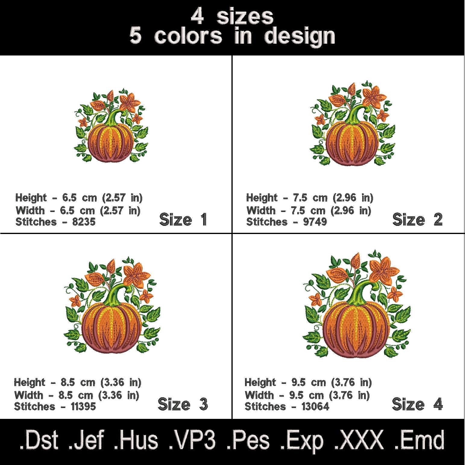 Set of 4 Autumn Pumpkin Embroidery Designs