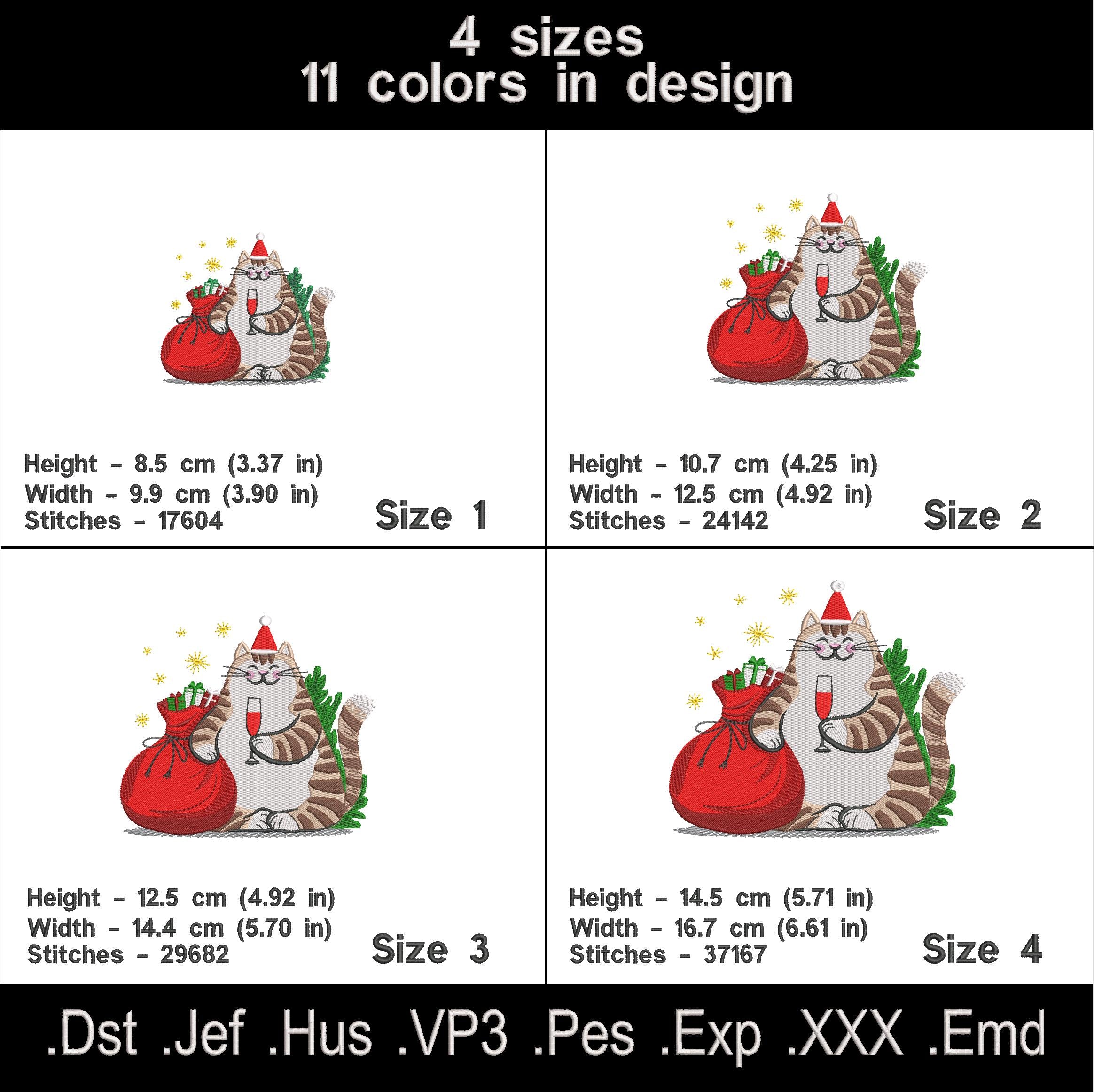 Funny Christmas Cat Embroidery Design – Santa Hat & Gift Sack