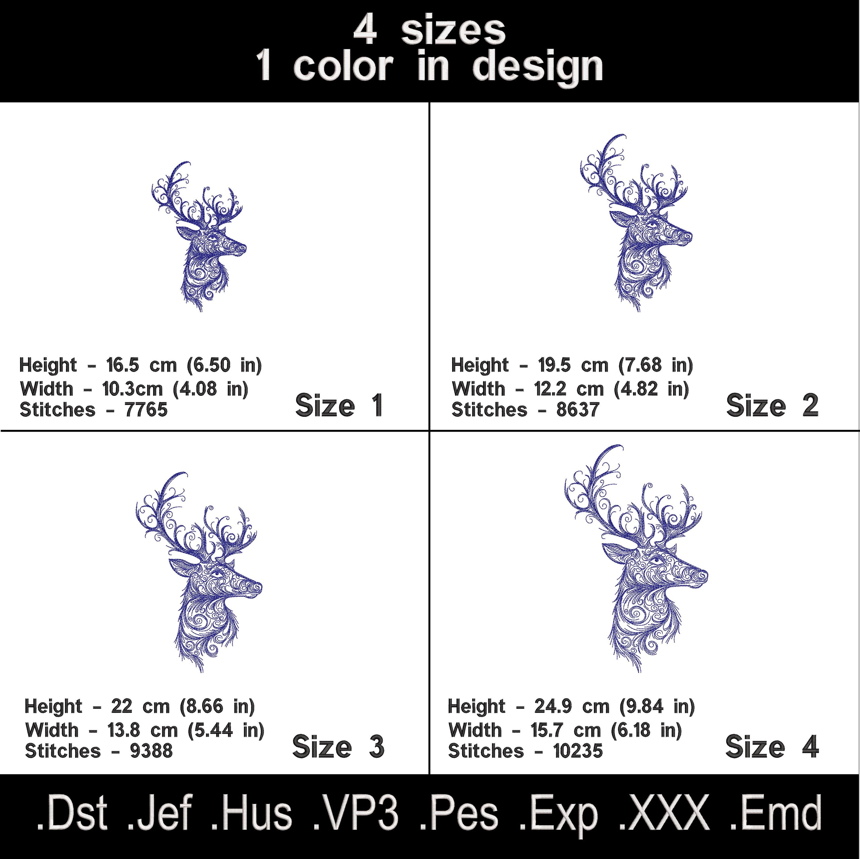 Deer Embroidery Designs Set – 4 Stylized One Color Patterns