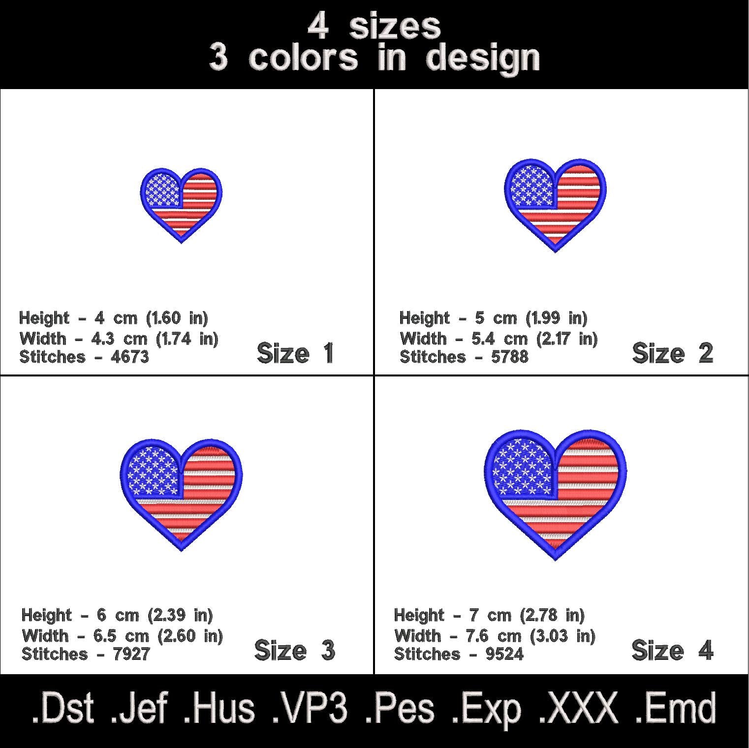 American flag Heart embroidery files.