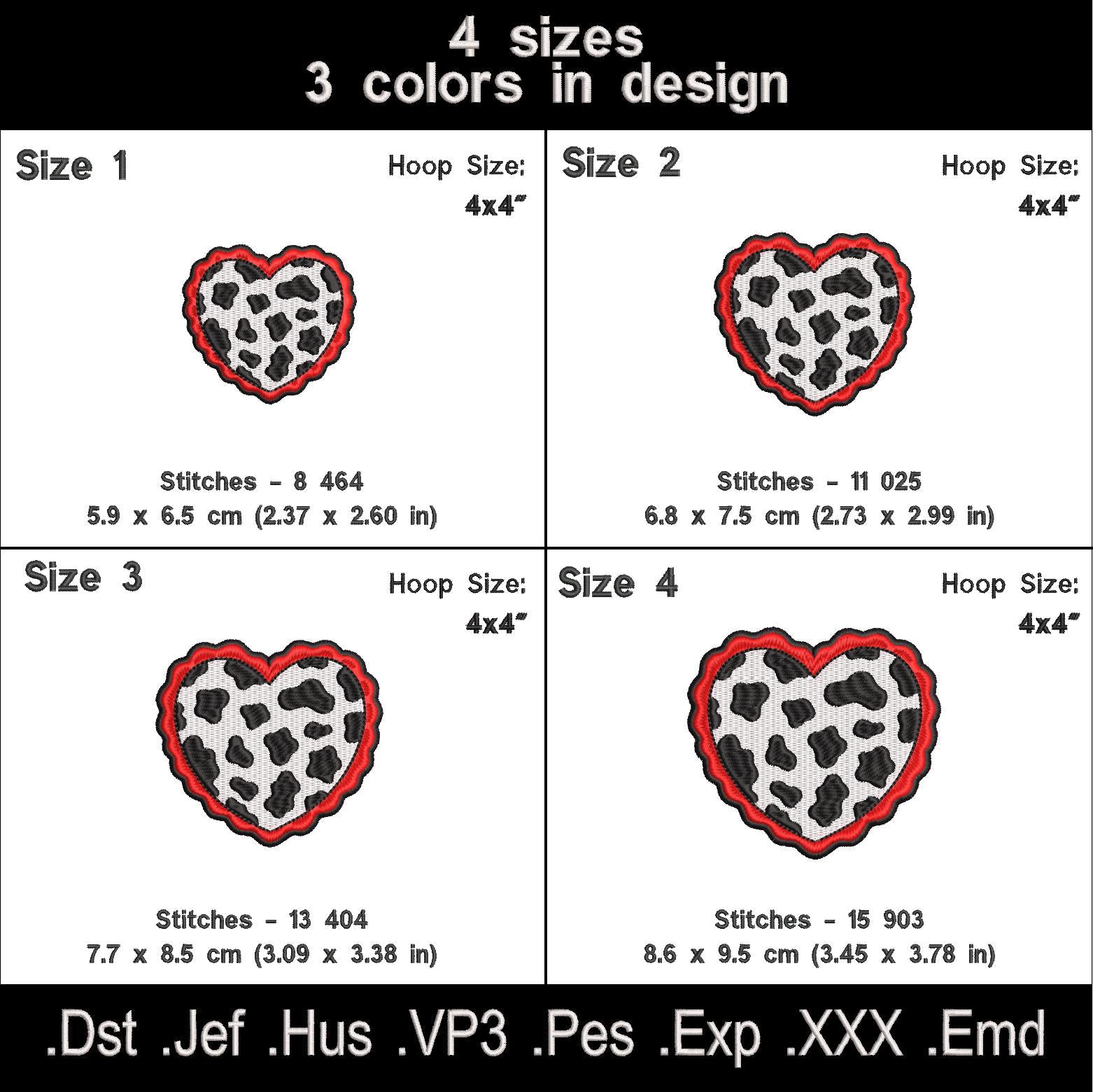 Cow Print Valentine Embroidery Design Set – 6 Matching Designs