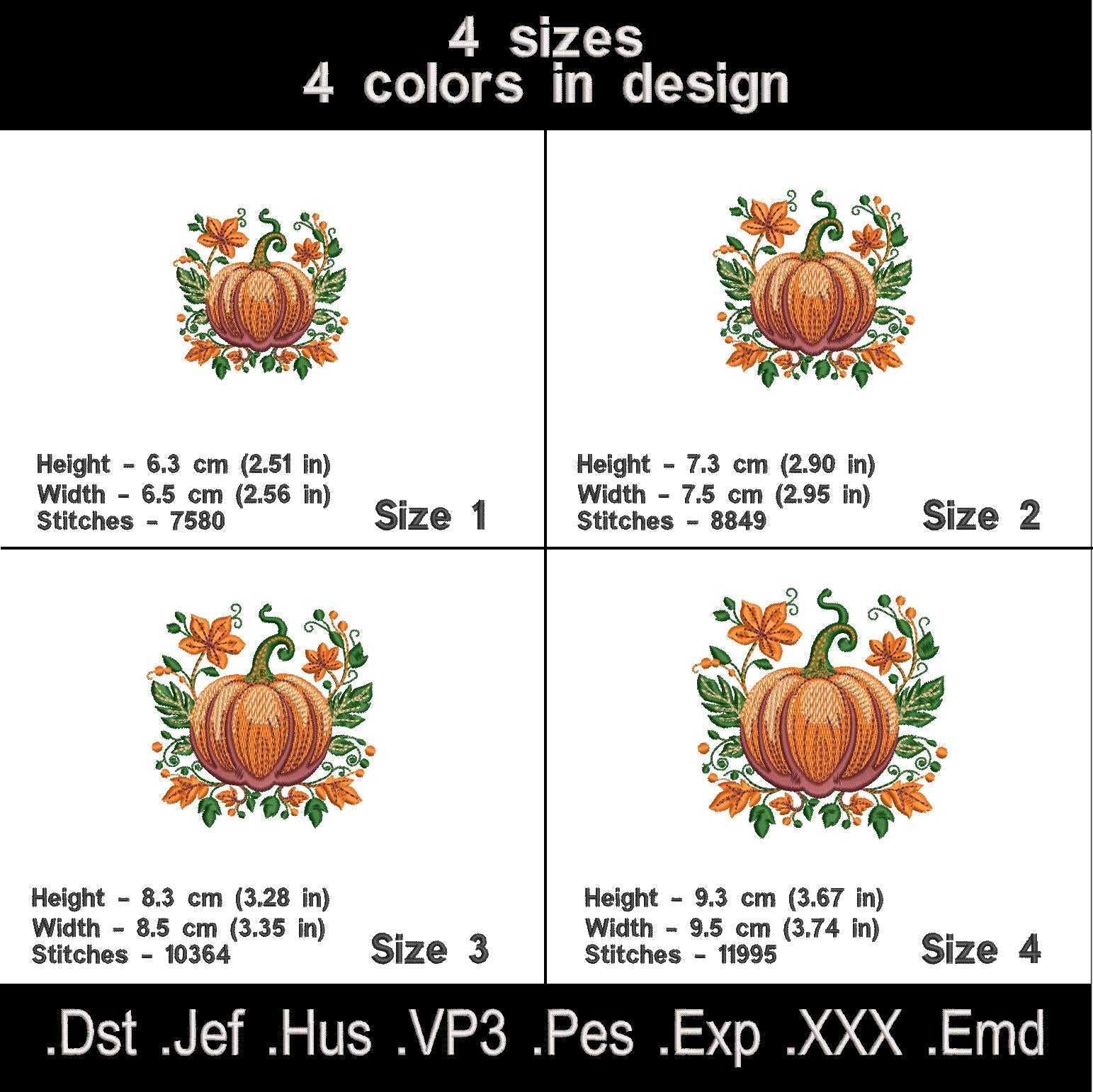 Set of 4 Autumn Pumpkin Embroidery Designs