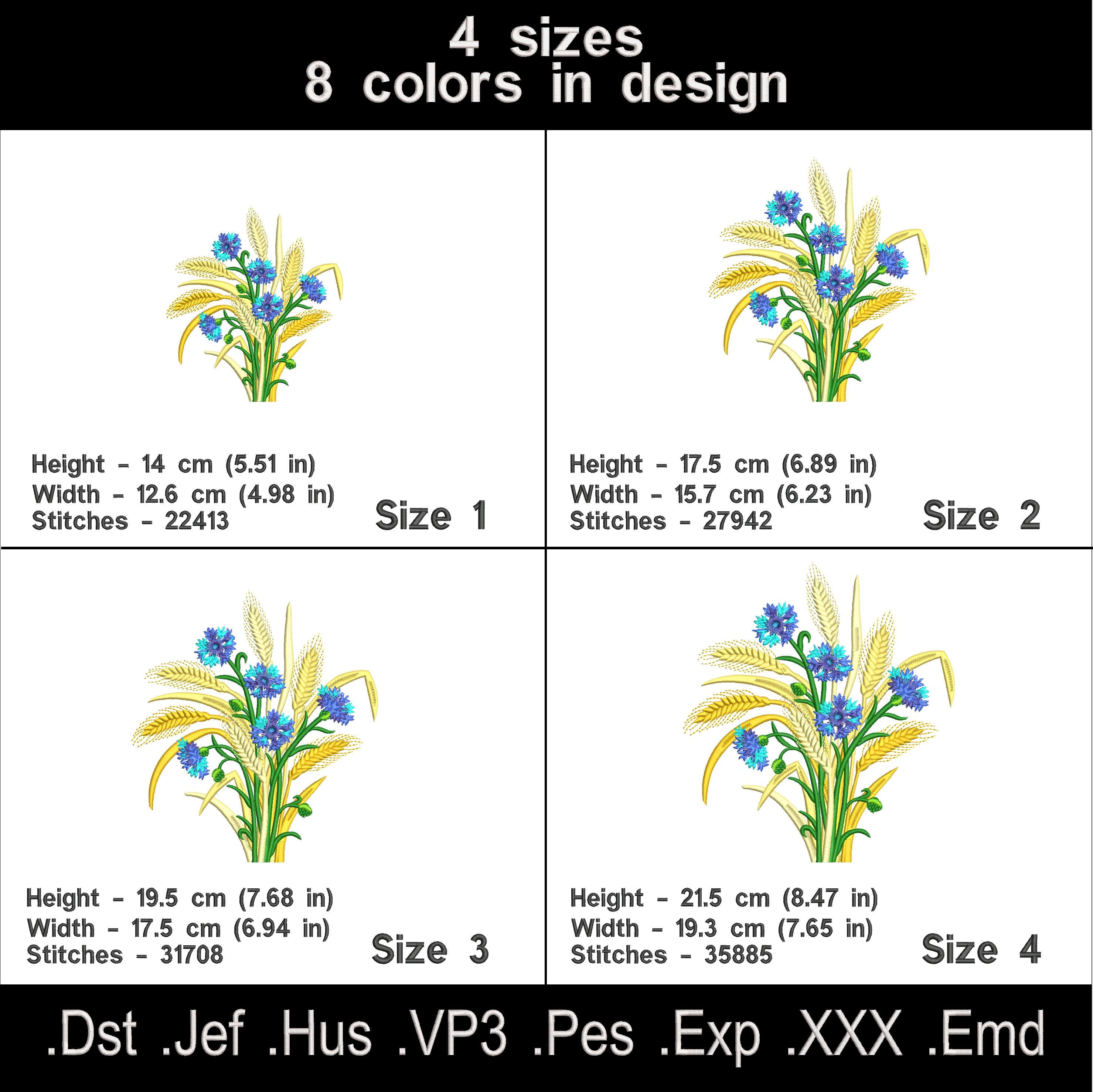 Wheat and Cornflower Embroidery Design