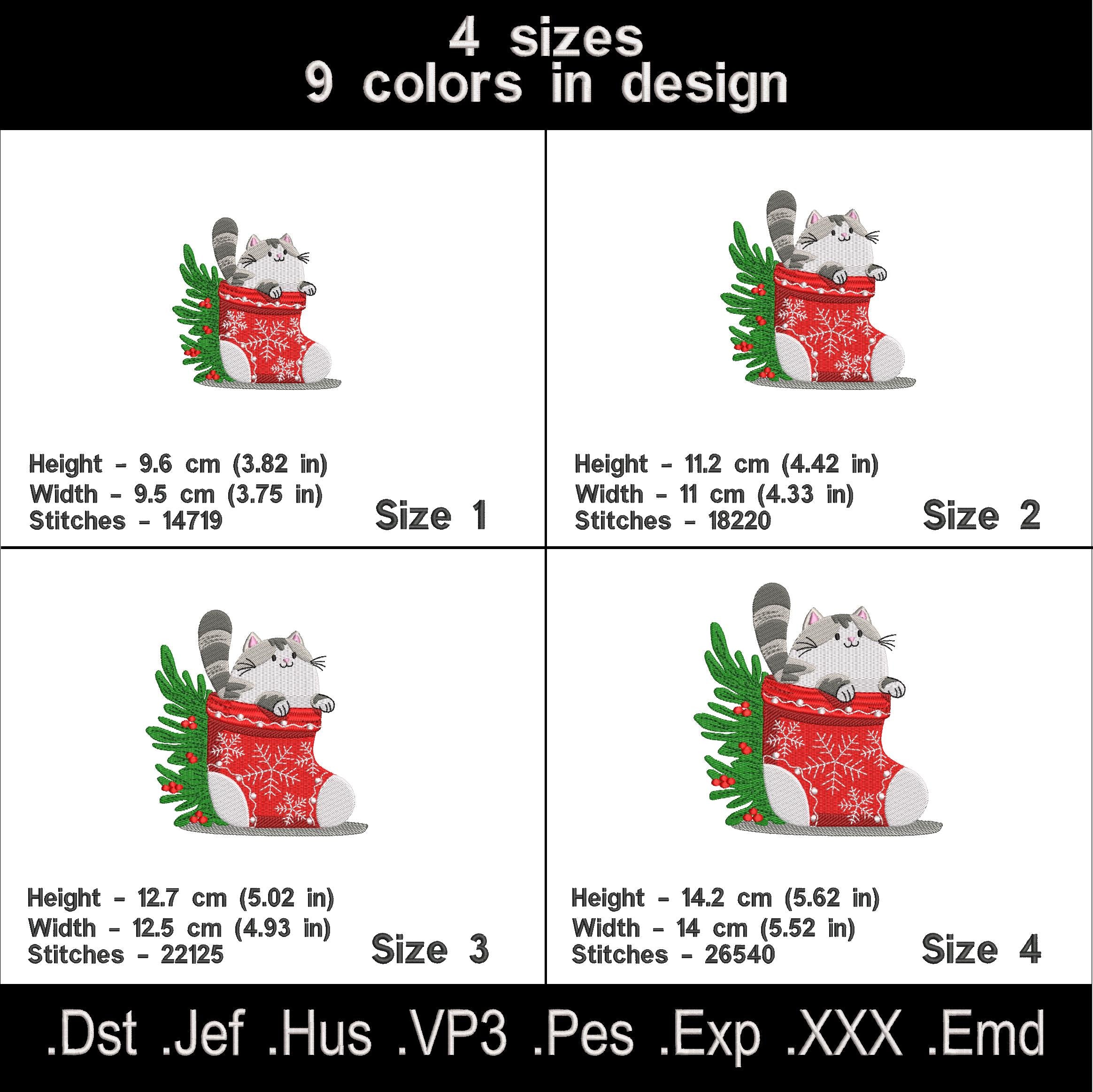 Cute Christmas Stocking Cat Embroidery Design – Holiday File