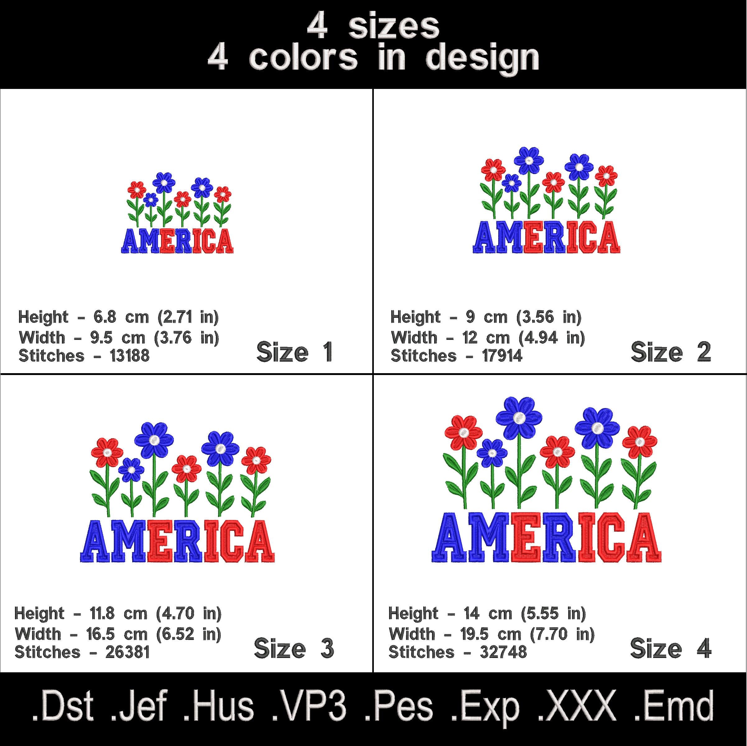 America Floral Embroidery Design