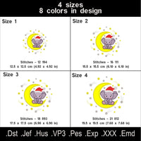 Christmas Elephant on Moon Machine Embroidery Design Applique (Instant Download)