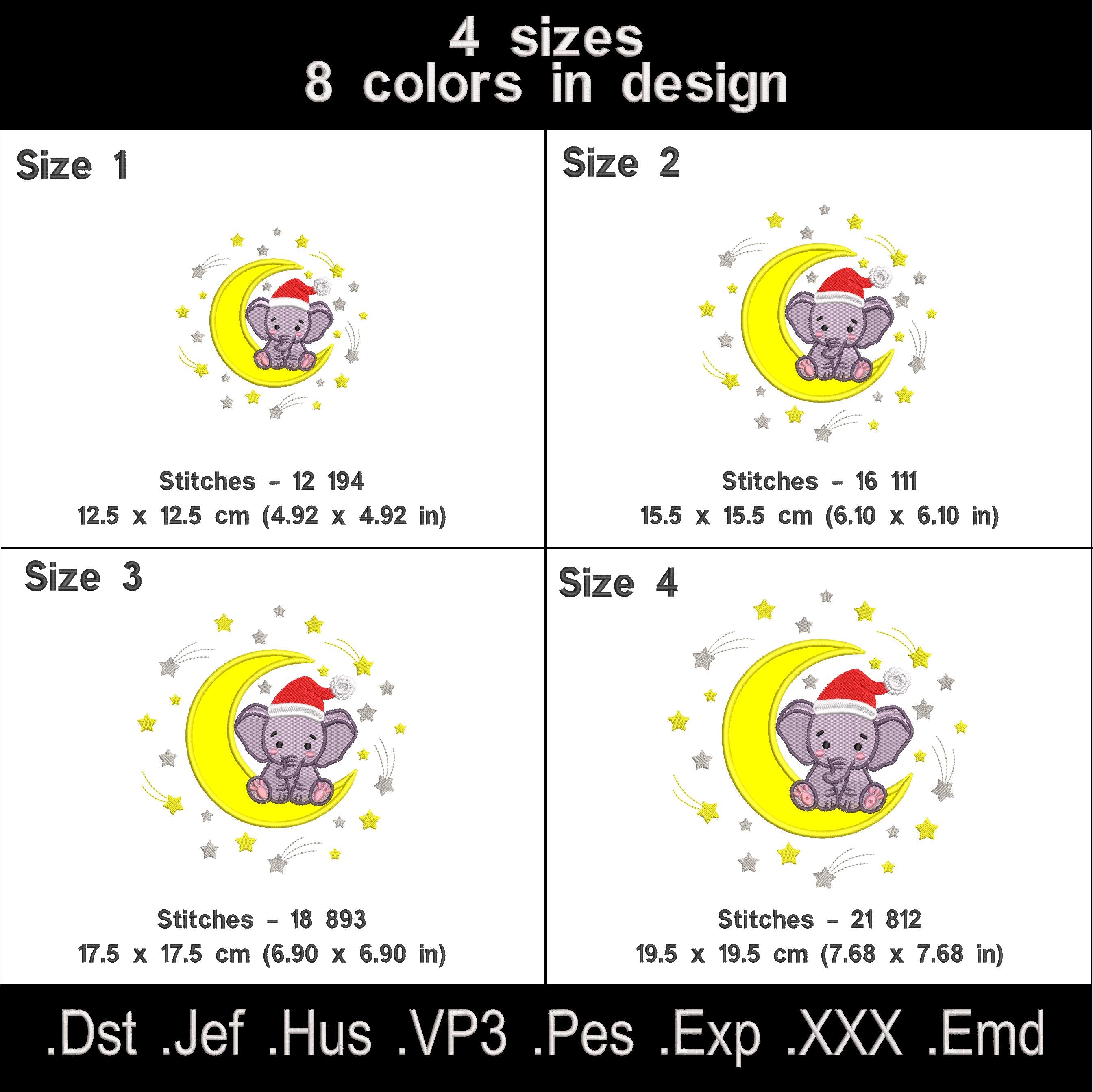 Christmas Elephant on Moon Machine Embroidery Design Applique (Instant Download)