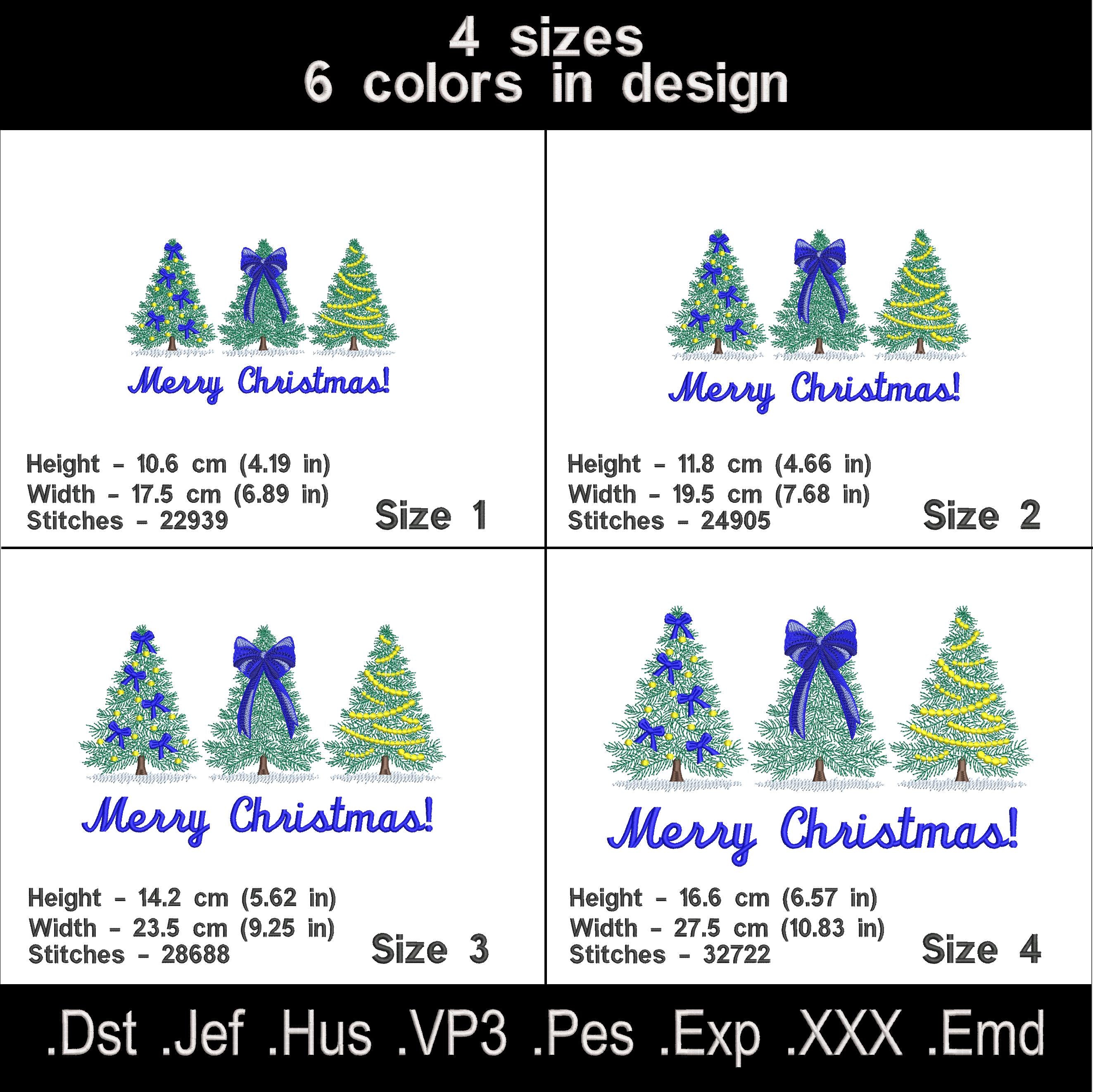 Christmas trees Machine Embroidery Design, Merry Christmas embroidery files.