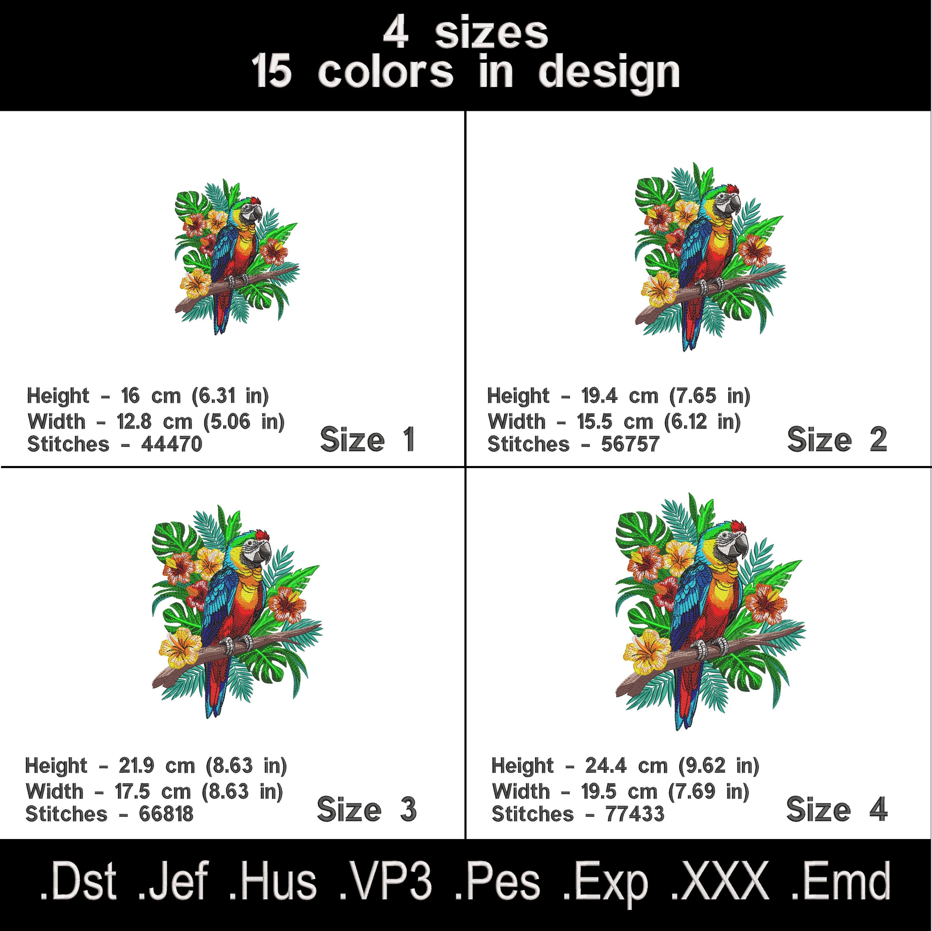Tropical Parrot Embroidery Design
