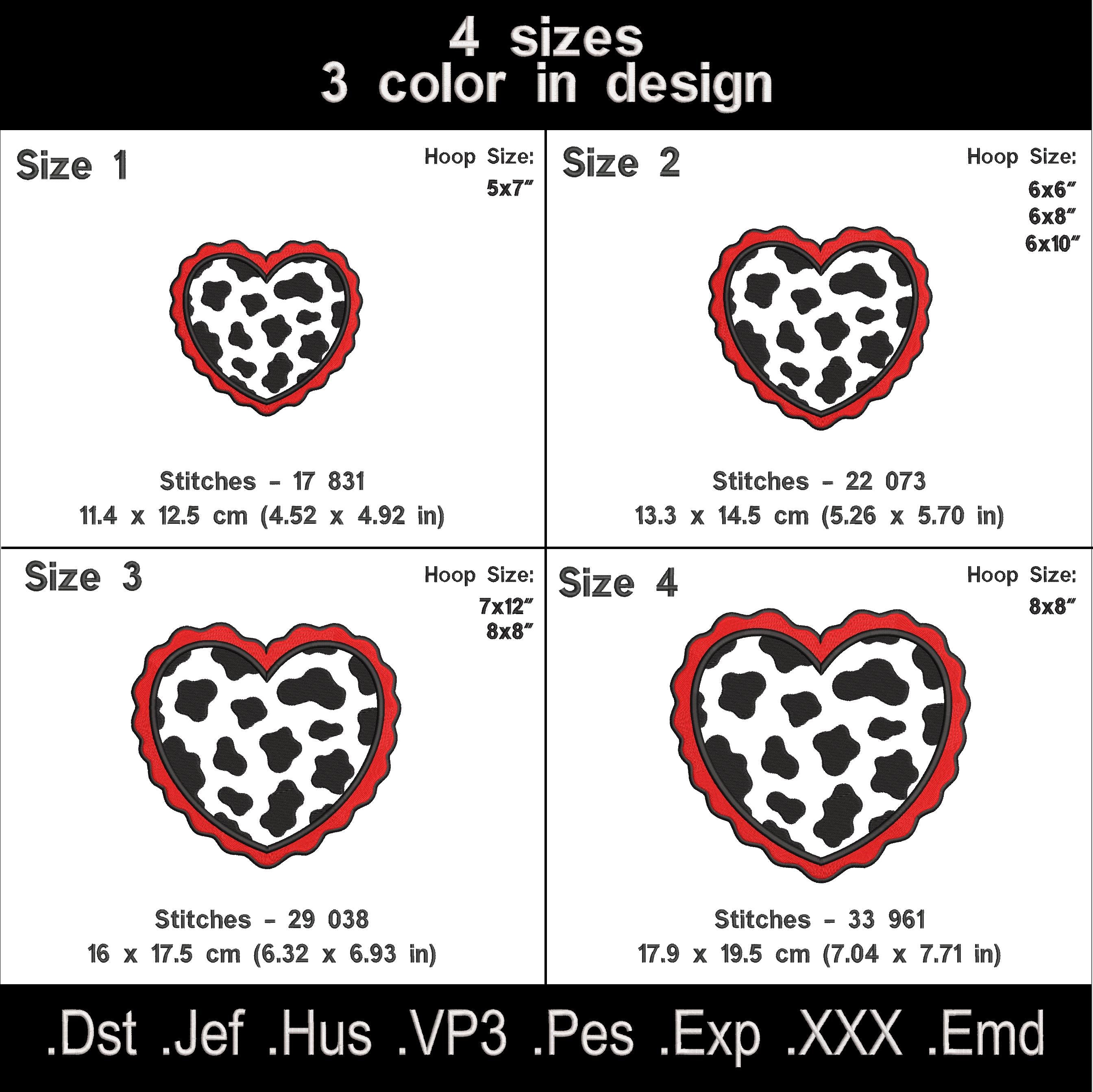 Cow Print Valentine Embroidery Design Set – 6 Matching Designs