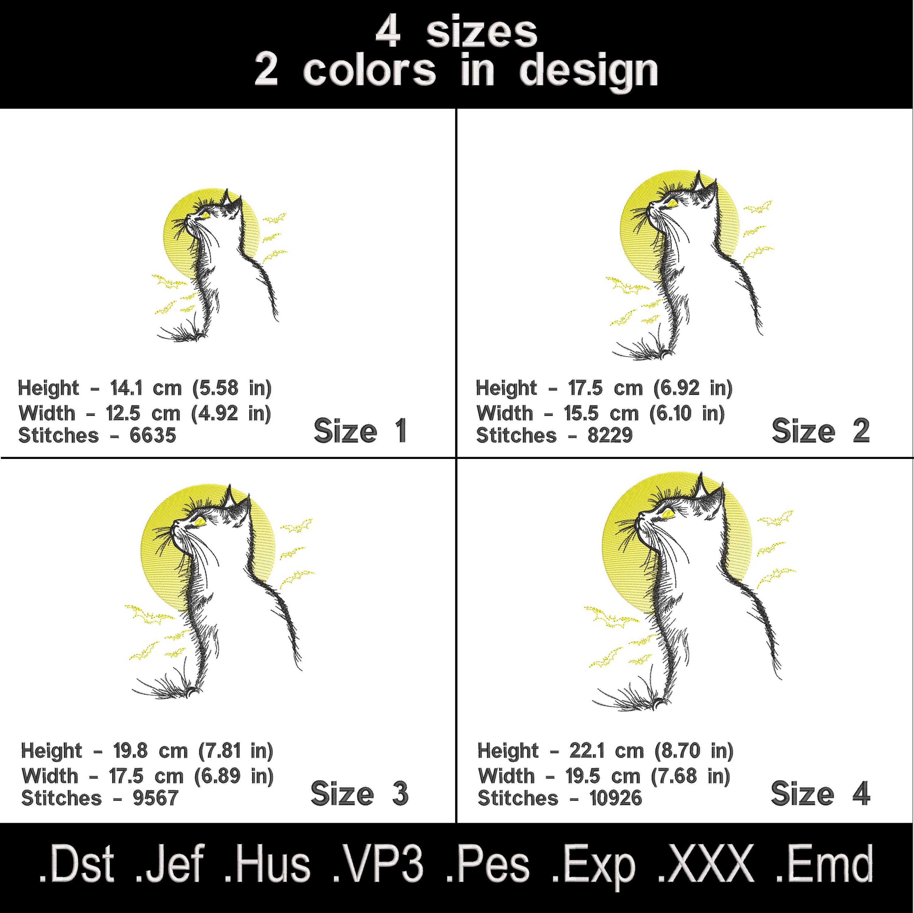 Halloween Cat Moon Machine Embroidery Design