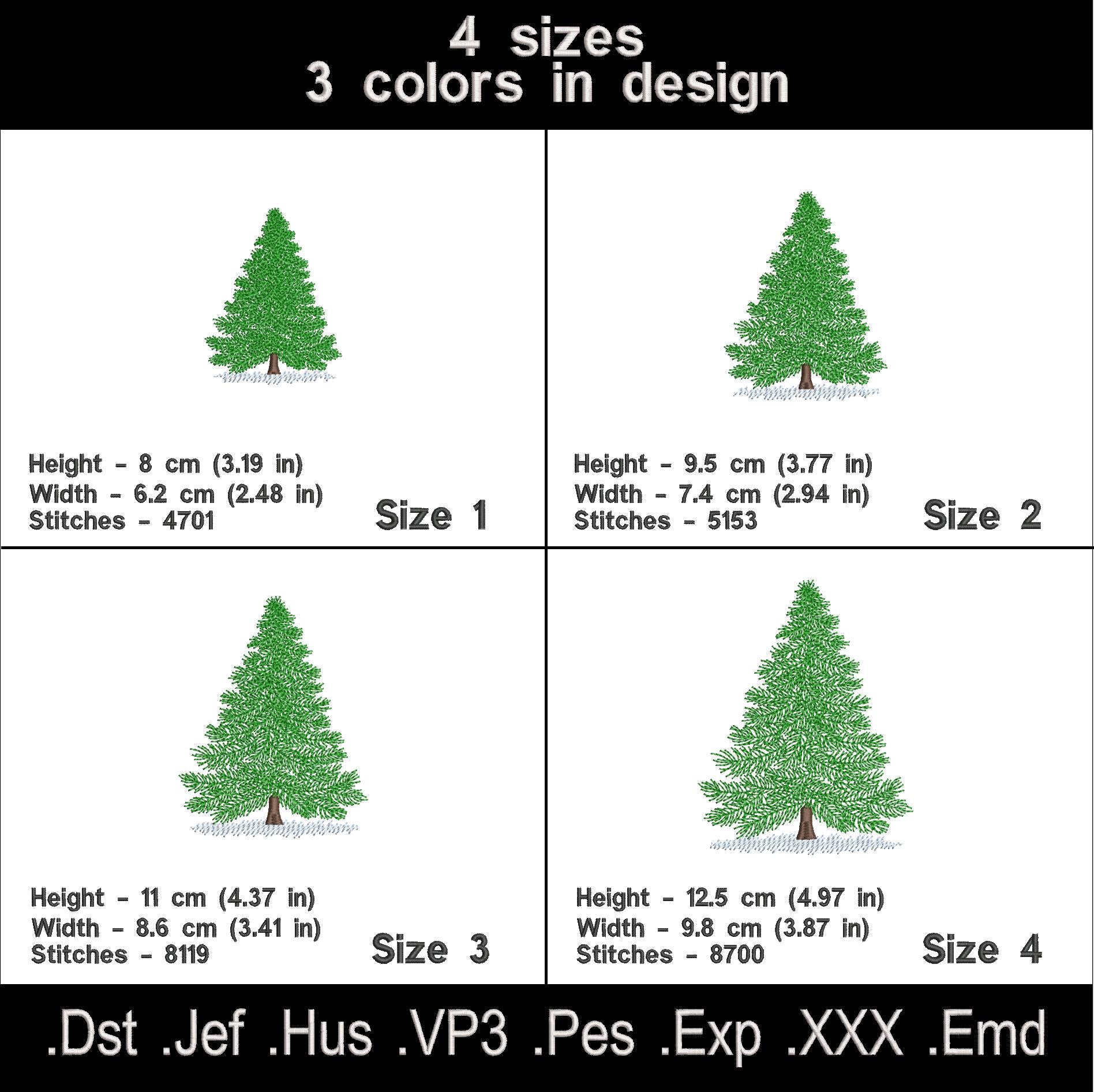 Christmas Tree Machine Embroidery Design – Two Variations, 4 Sizes Each.