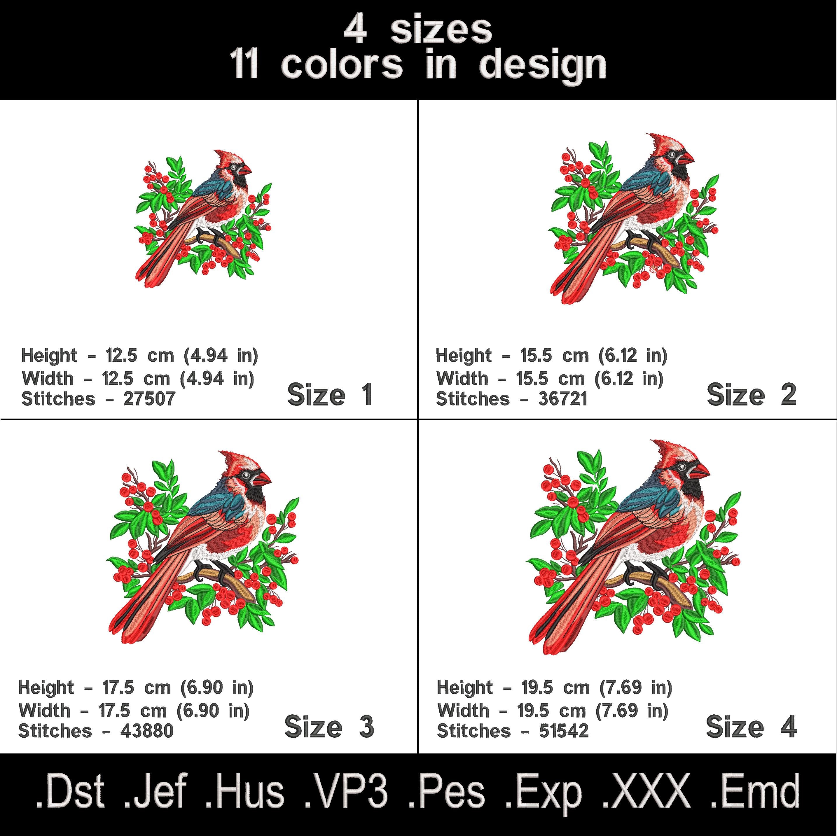 Cardinal bird Machine Embroidery designs, Red bird embroidery designs, Instant download.