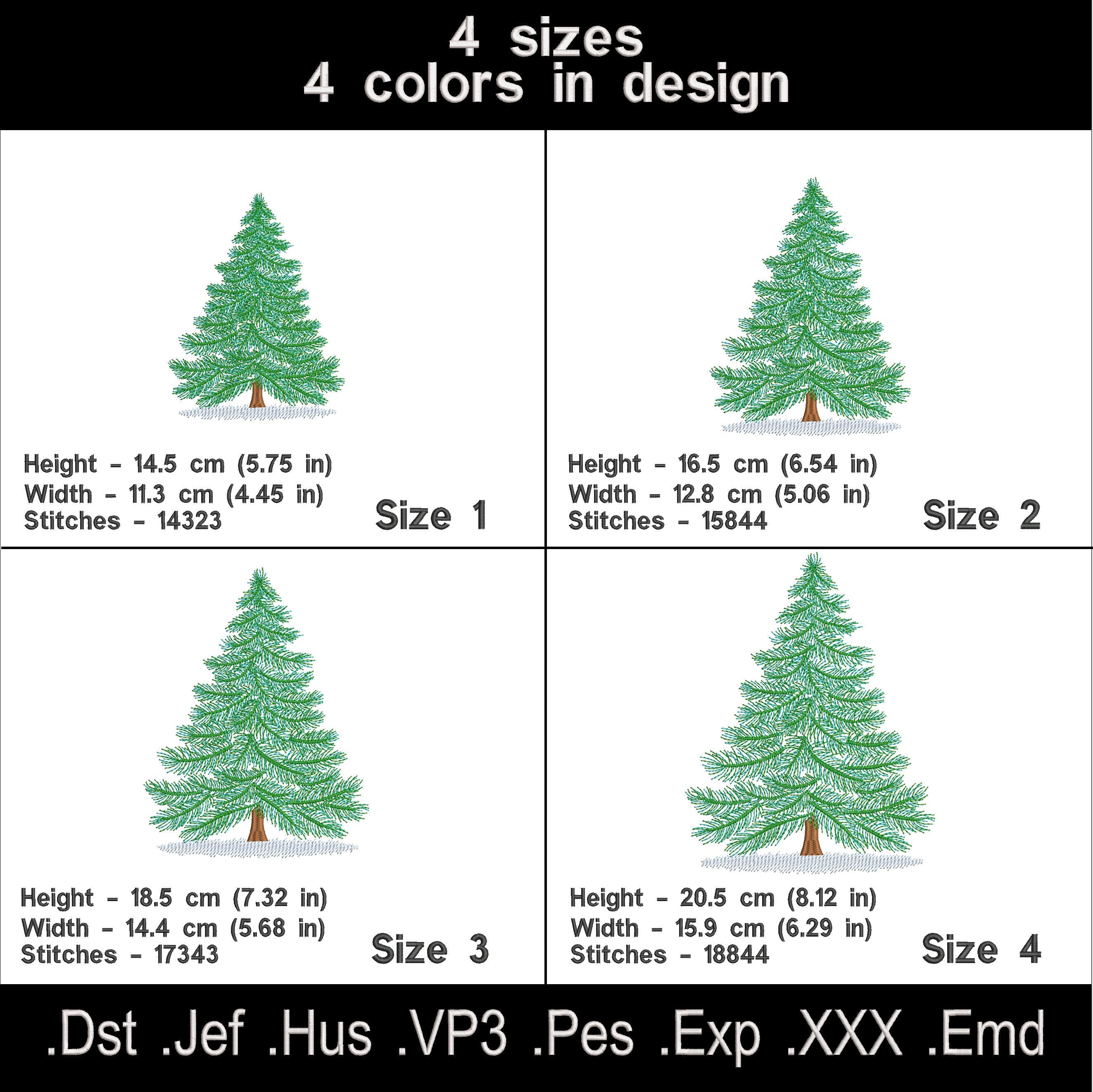 Christmas Tree Machine Embroidery Design – Two Variations, 4 Sizes Each.