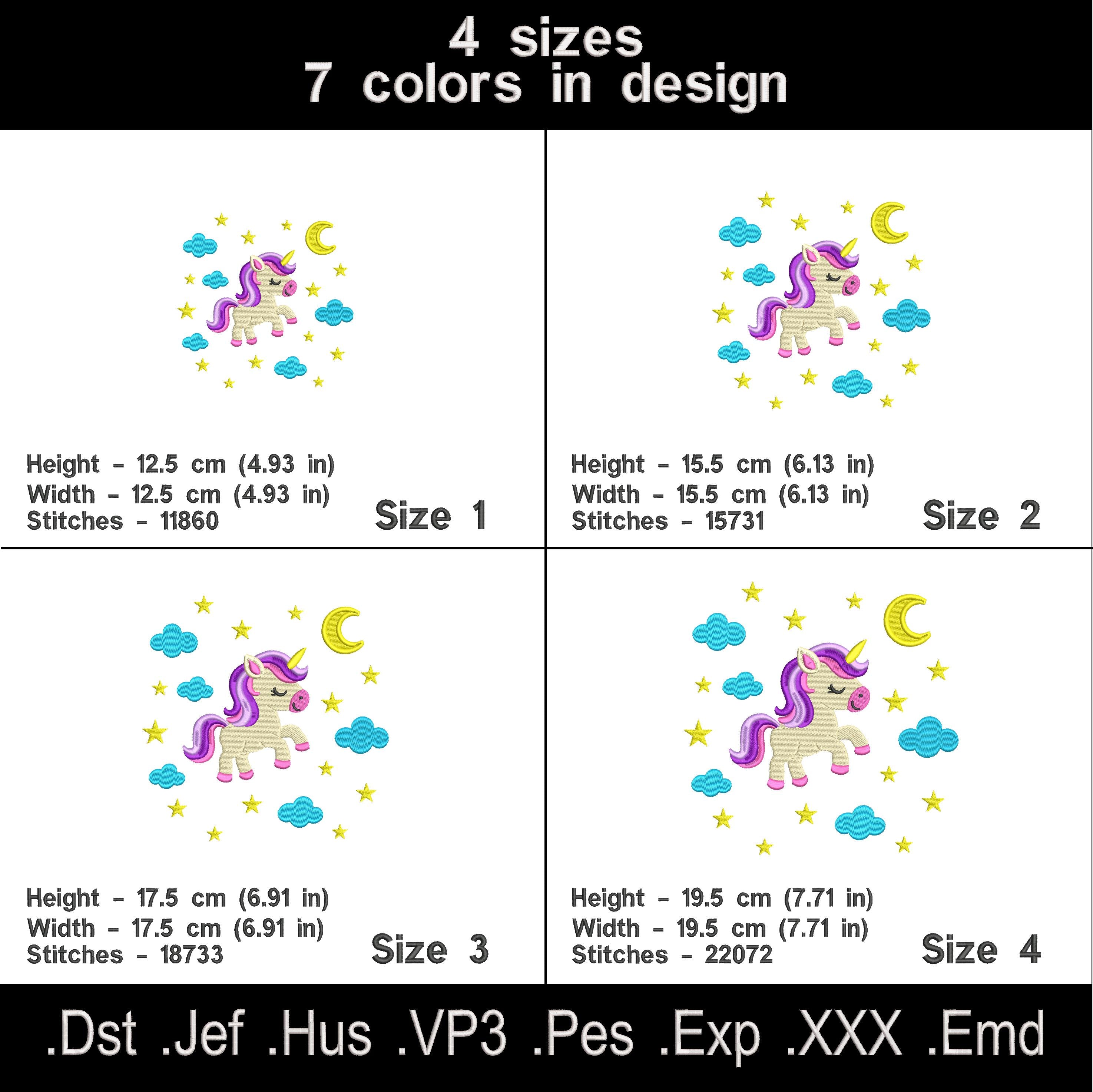 Unicorn Embroidery Design with Stars, Moon & Clouds