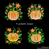 Autumn pumpkin embroidery designs. Fall embroidery designs