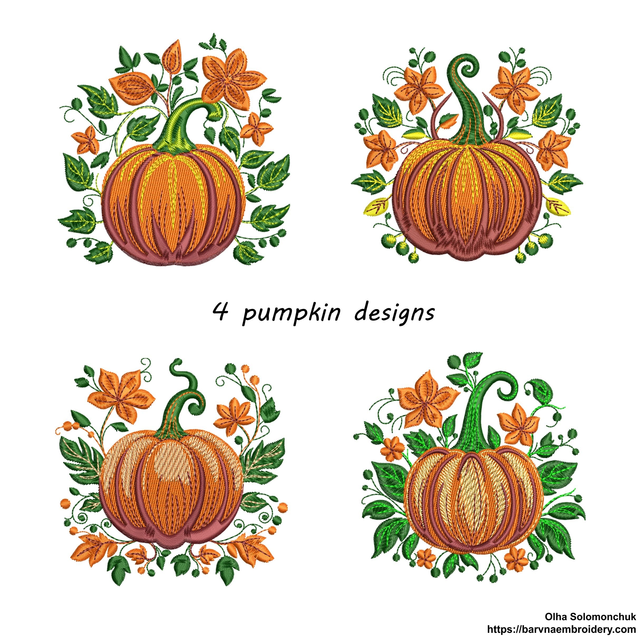 Autumn pumpkin embroidery designs. Fall embroidery designs