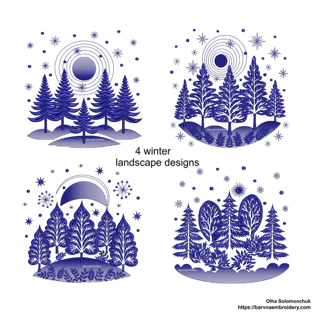 winter landscape embroidery designs, Christmas Embroidery designs 