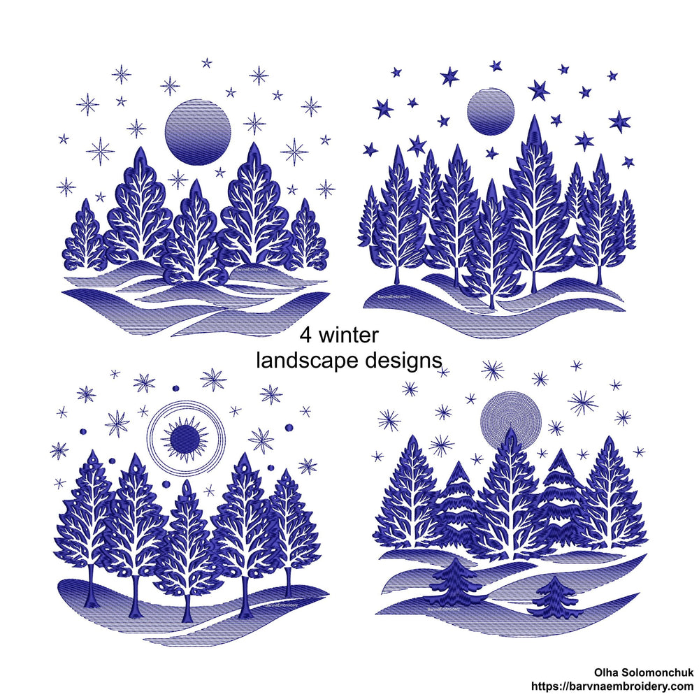 winter landscape embroidery designs, Christmas Embroidery designs