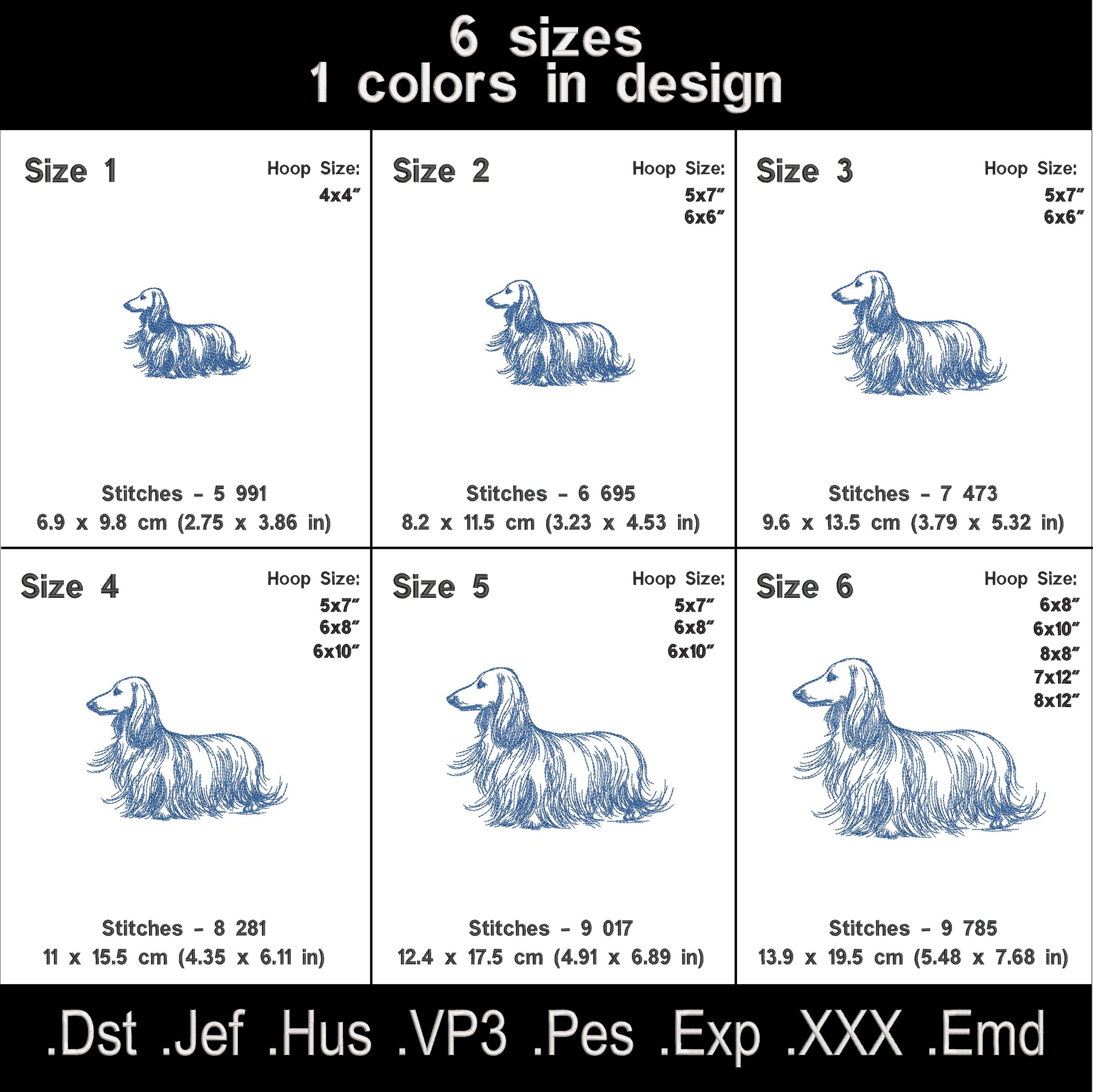 Long Haired Dachshund Outline Embroidery Design