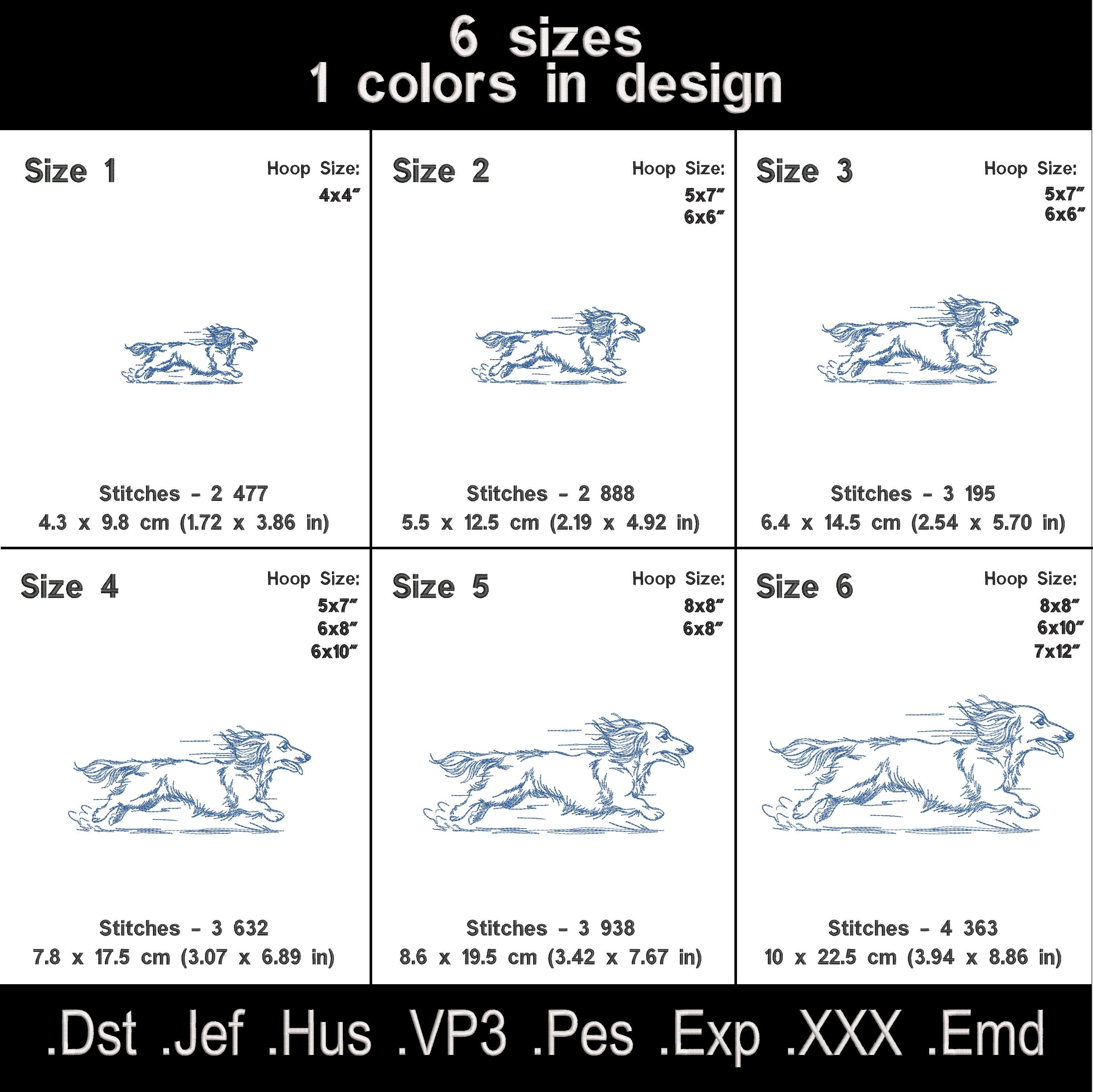 Dachshund Motion Line Art Embroidery Design