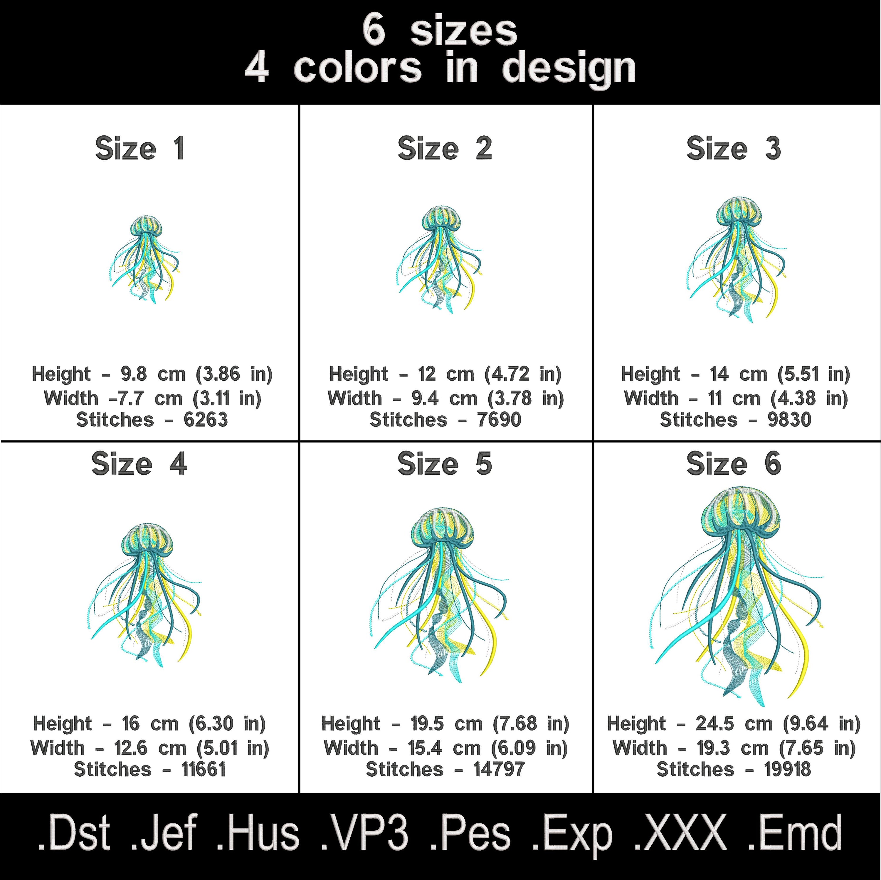 Machine embroidery designs Jellyfish. Ocean embroidery designs. 3 designs, 6 sizes each. Instant download