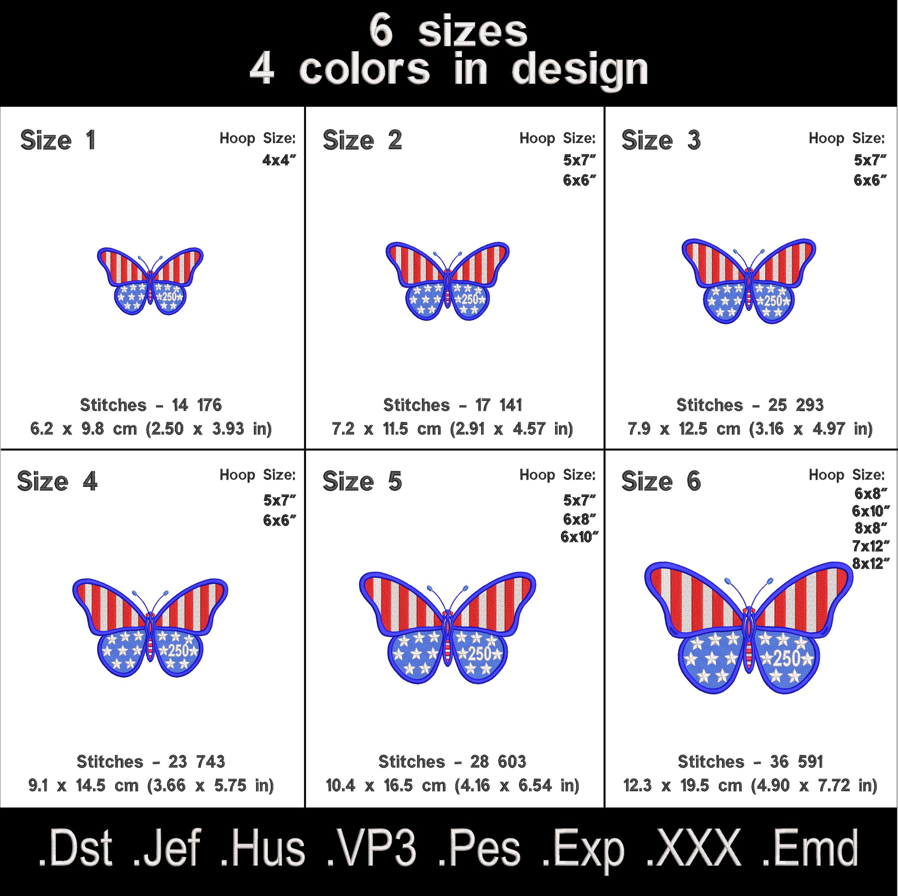Patriotic Butterfly Embroidery Design