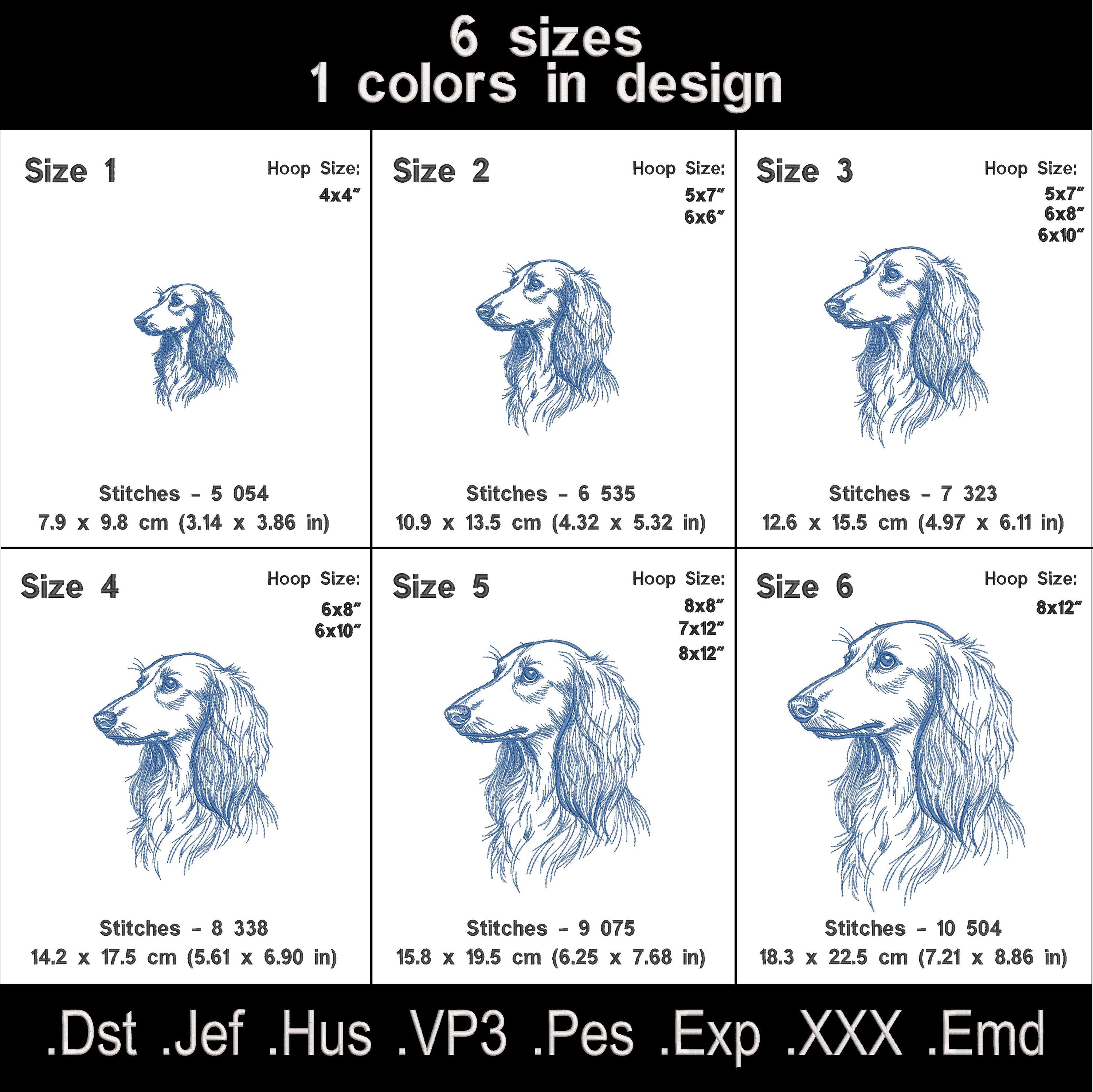 Dachshund Portrait Line Art Embroidery Design