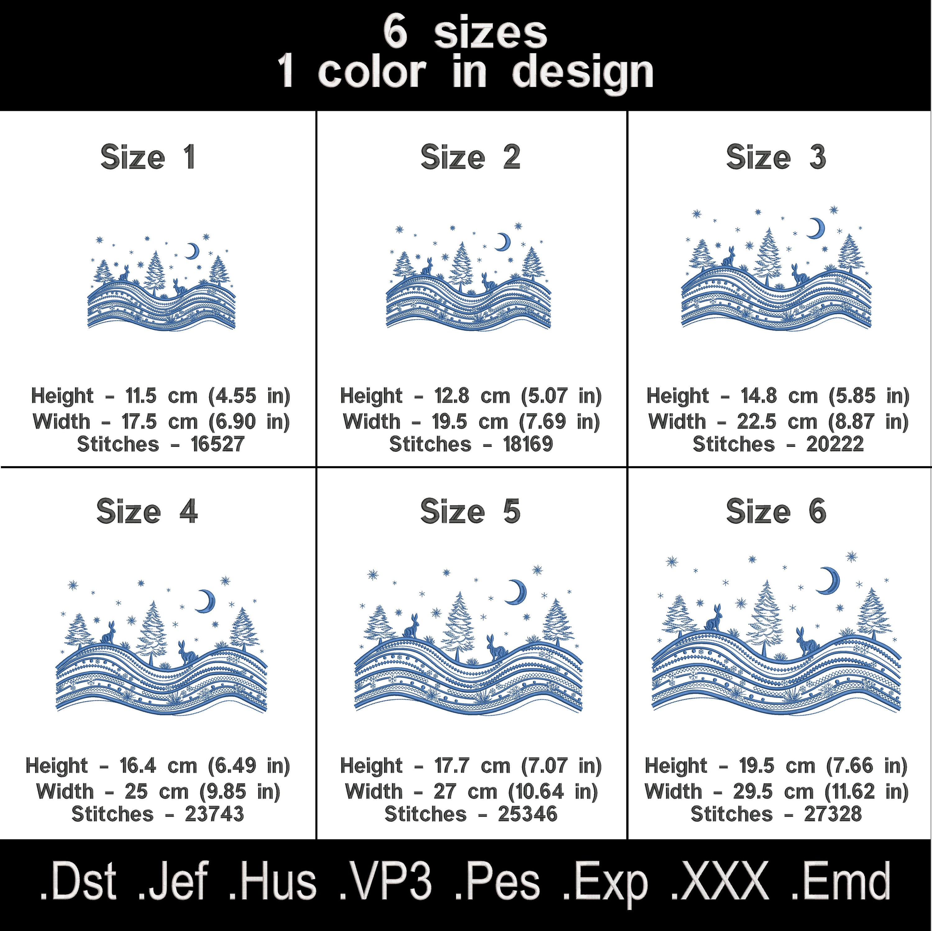 Winter Landscape Embroidery Design with Rabbits