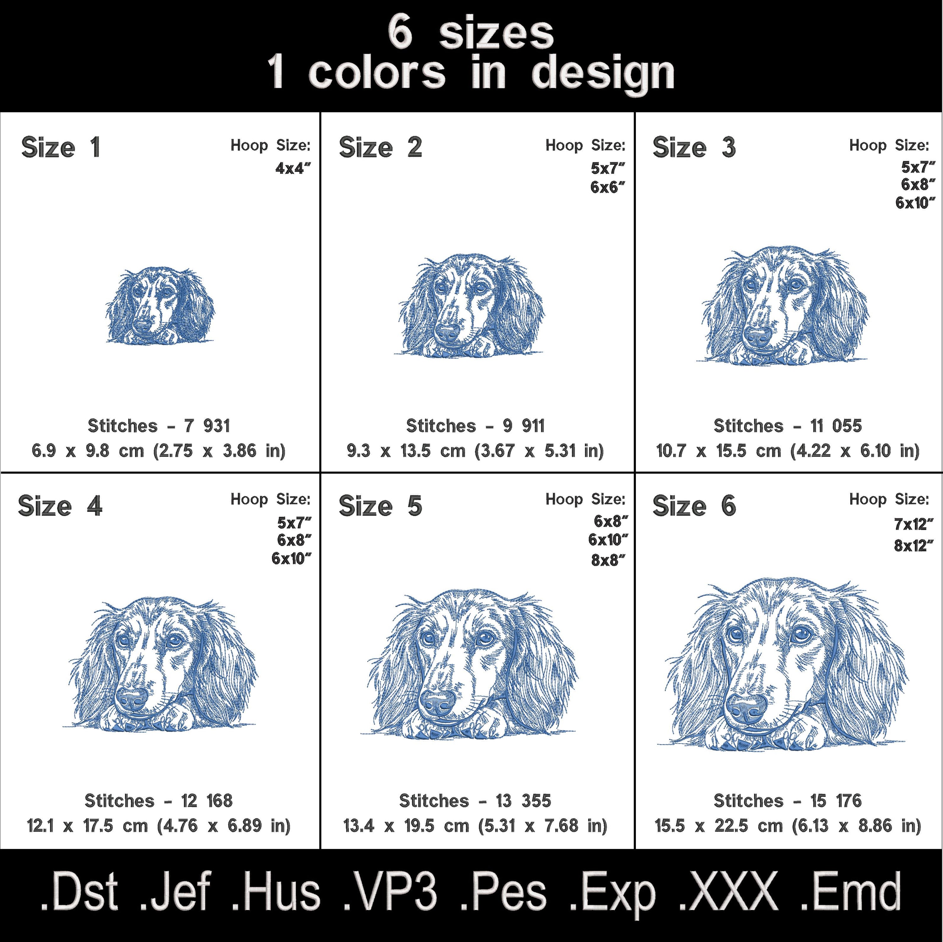 Long Haired Dachshund Dog Embroidery Design