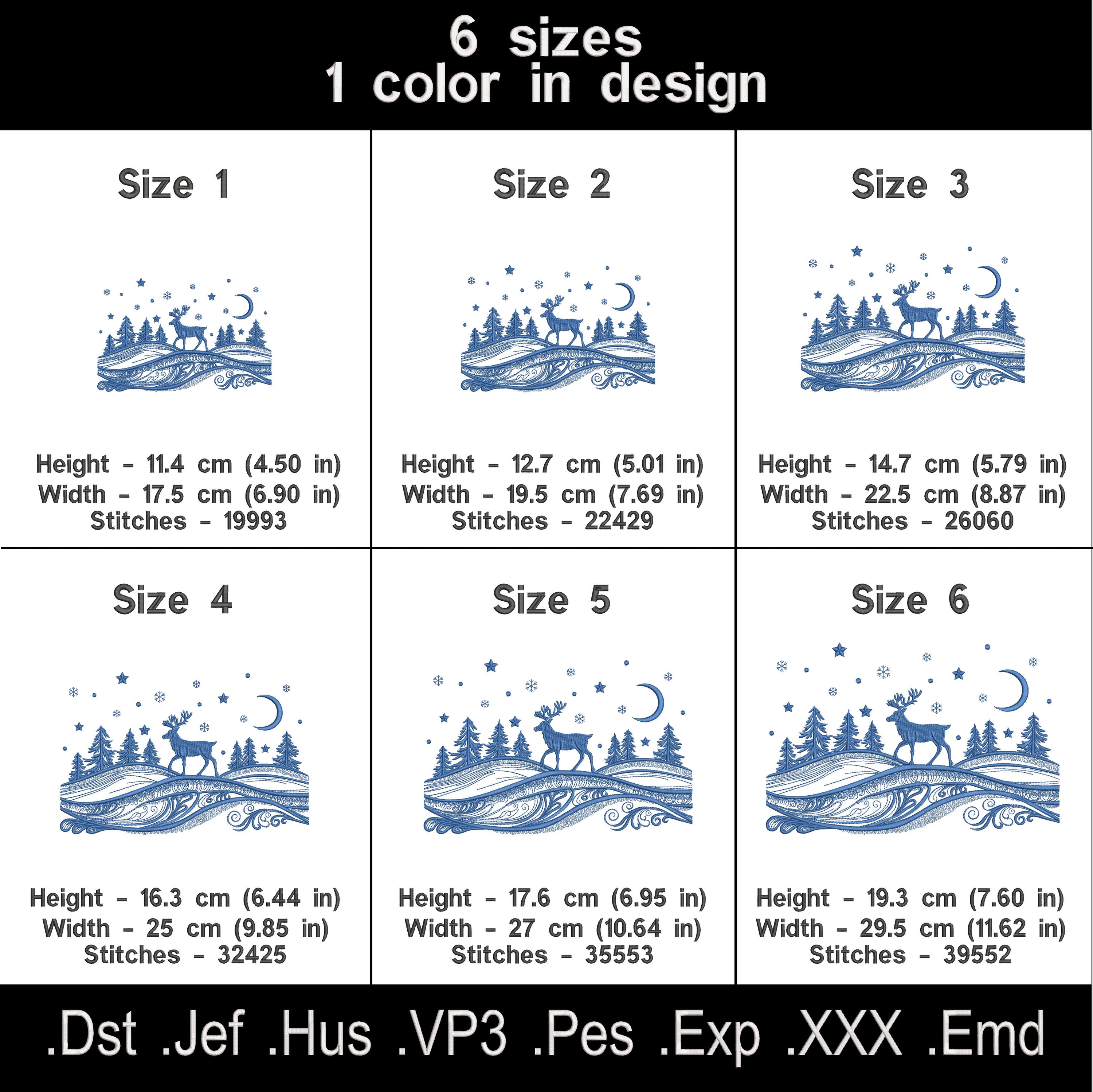 Winter Landscape Embroidery Design with Deer – One Color