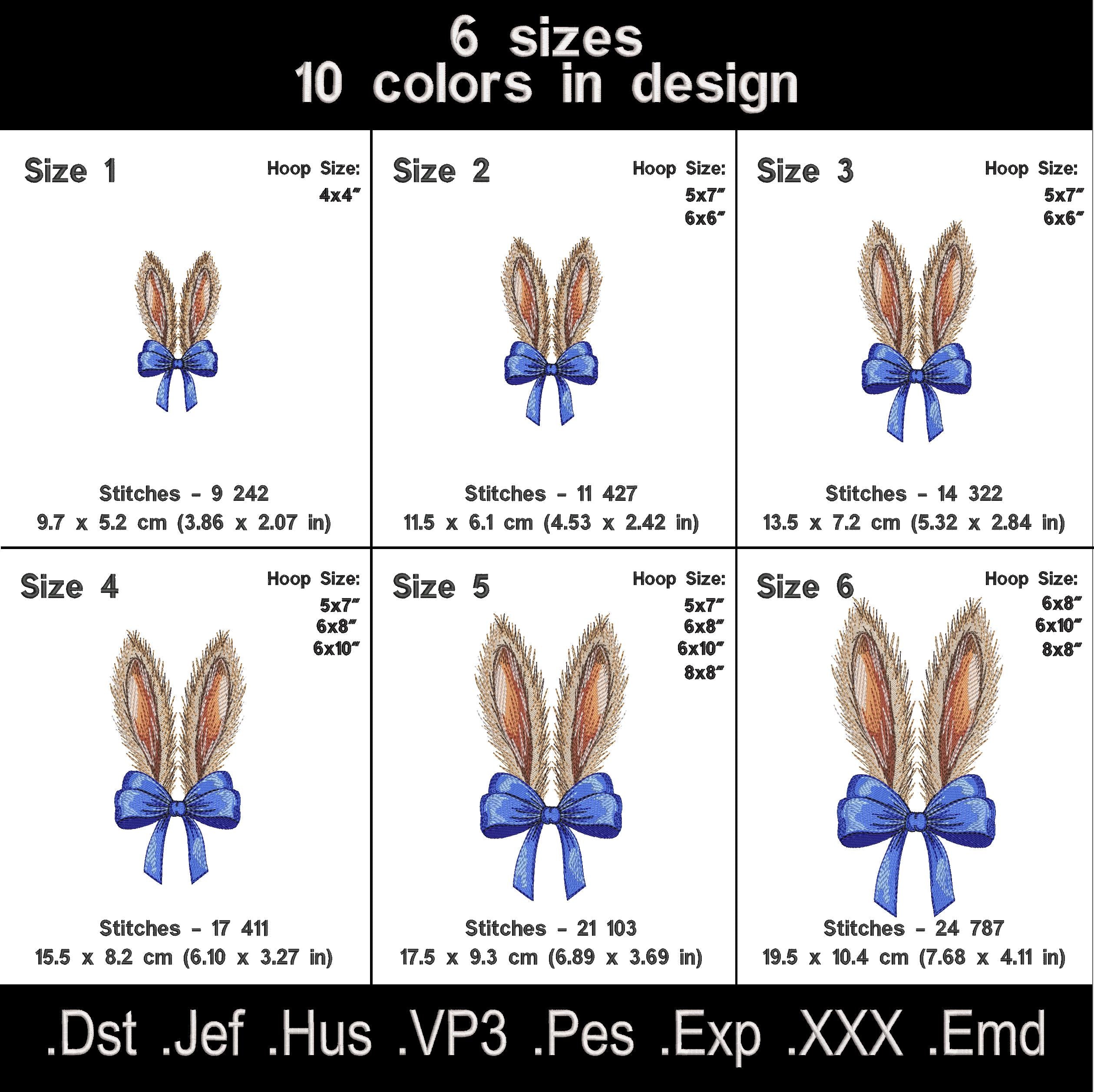 Blue Bow Bunny Ears Embroidery Design
