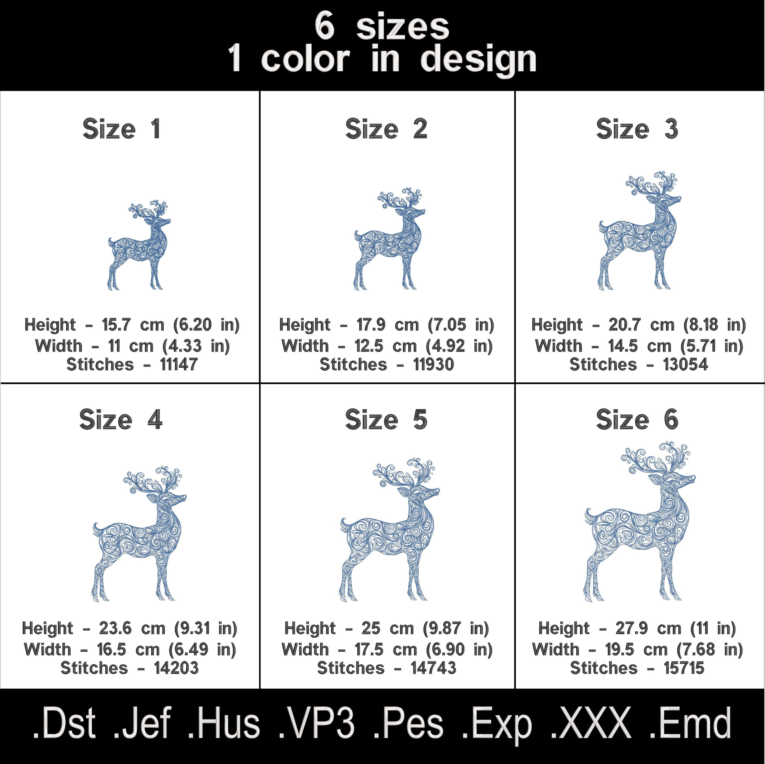 Standing Deer Embroidery Design – Side View Outline with Swirls