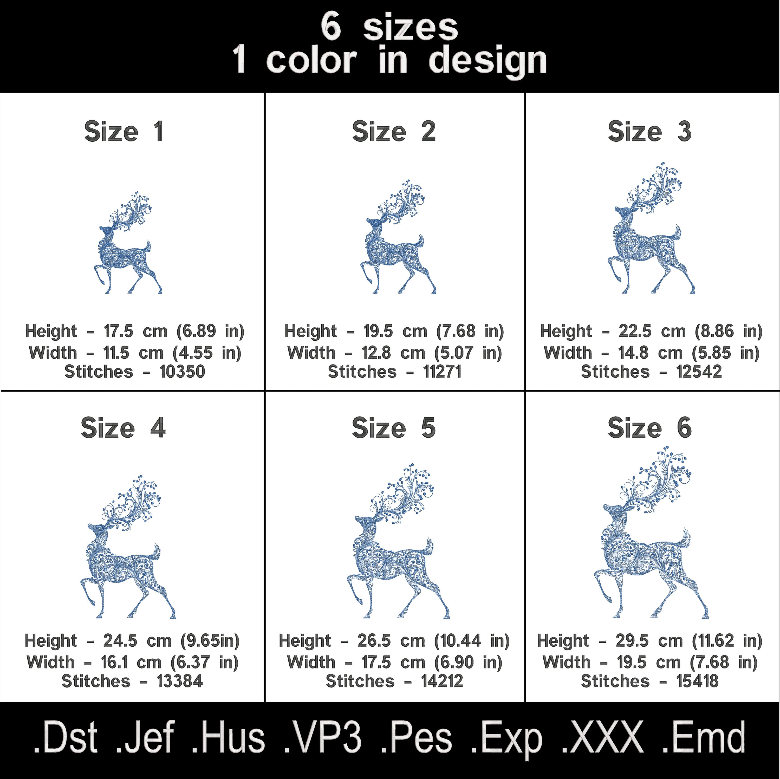 Deer Embroidery Design – Elegant Standing Deer with Swirls