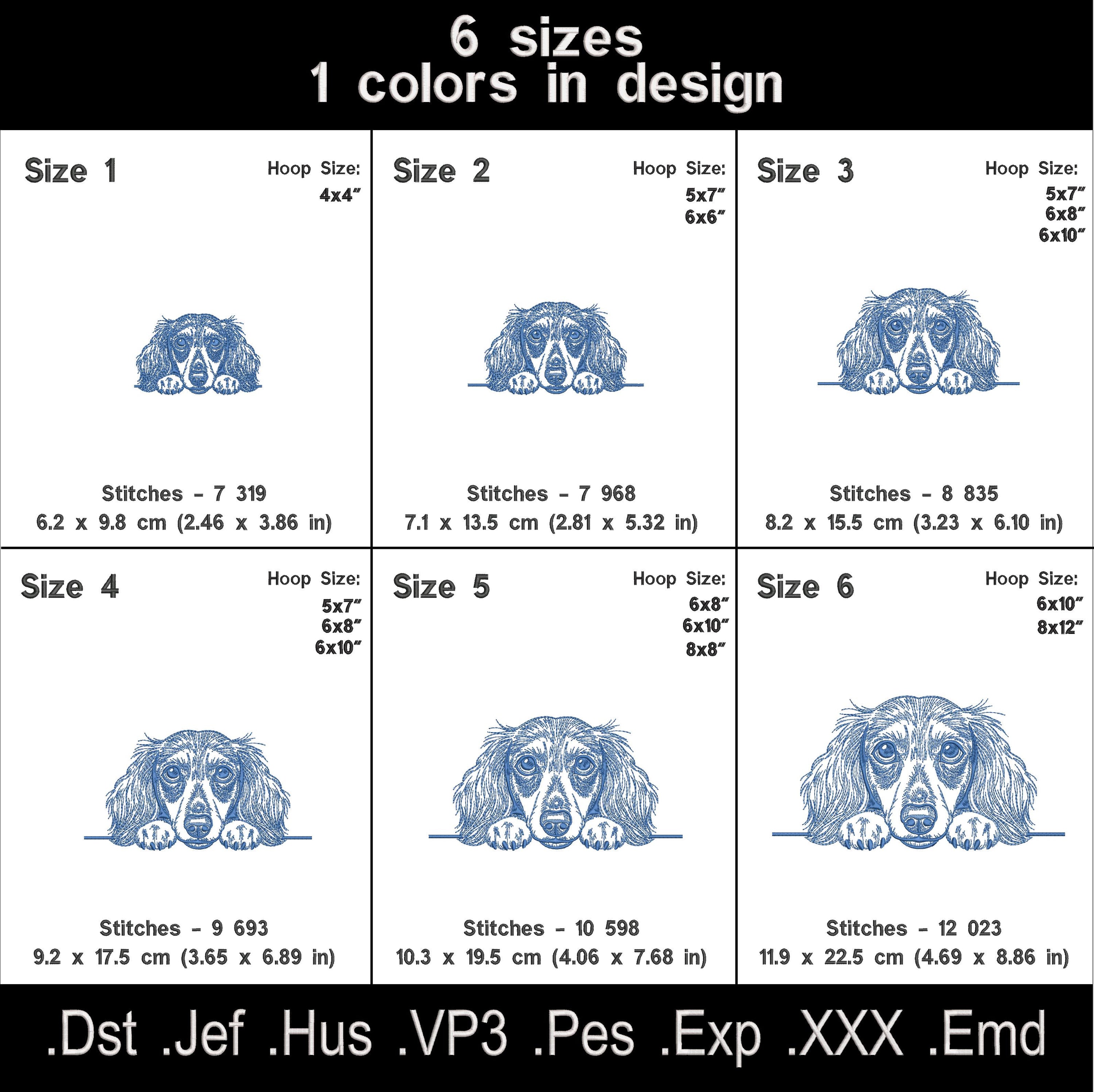 Long Haired Dachshund Line Art Embroidery Bundle