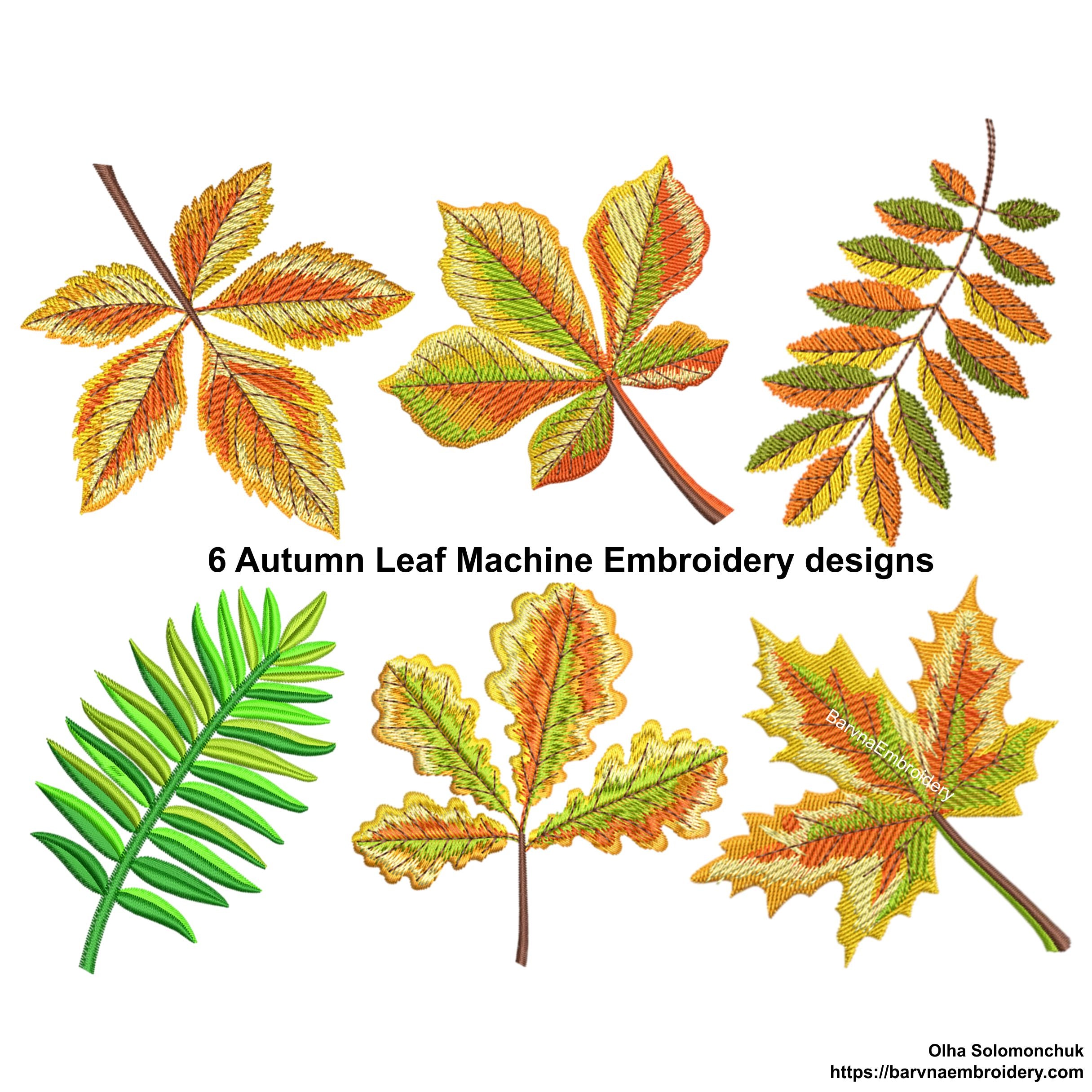 6 Autumn Leaf Machine Embroidery designs, Fall embroidery files, Instant download