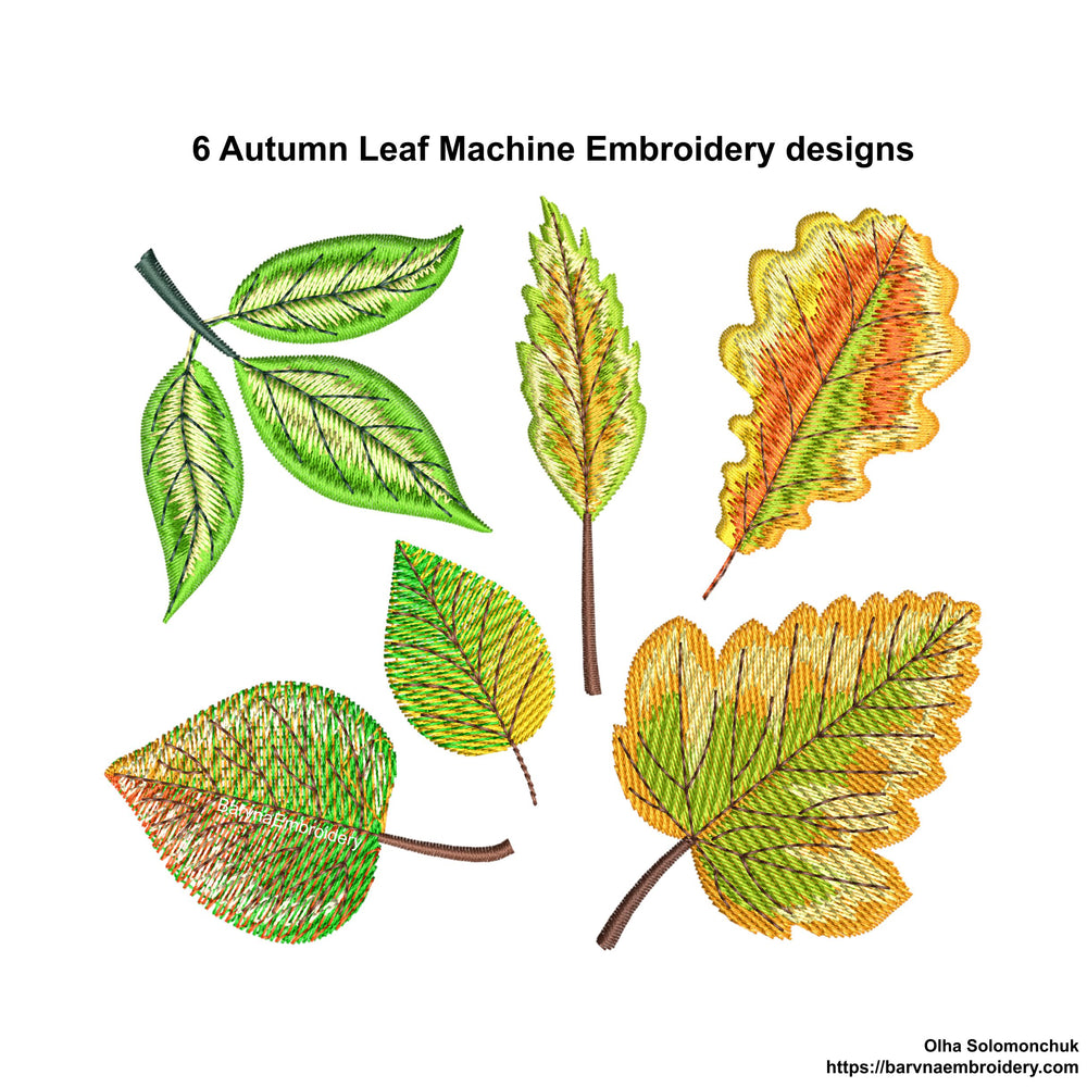 Fall embroidery designs, Small autumn leaves machine embroidery designs, 6 designs 6 sizes each, Instant download