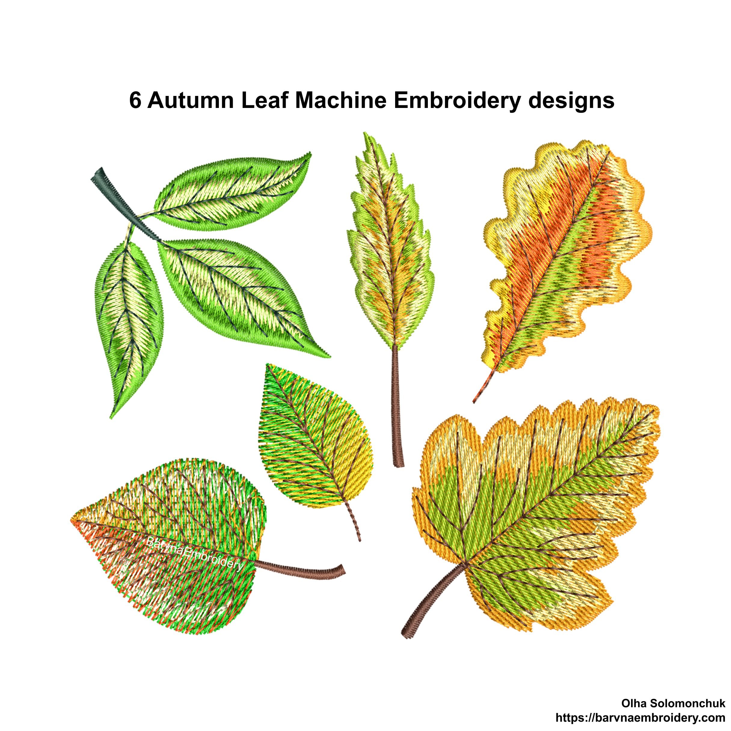 Fall embroidery designs, Small autumn leaves machine embroidery designs, 6 designs 6 sizes each, Instant download