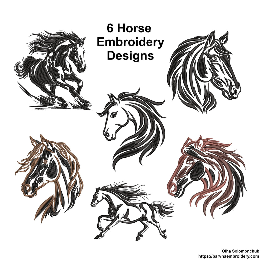 6 horse Embroidery designs for Machine.