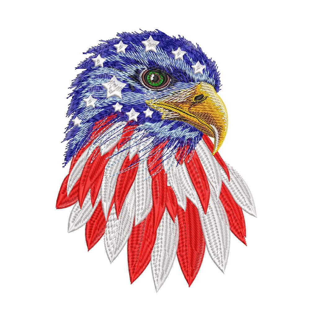 Patriotic eagle machine embroidery design with stars and red white blue feather pattern
