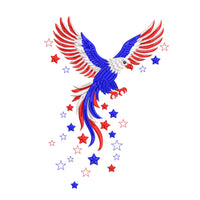 Patriotic machine embroidery design set with eagle and USA lettering in red white and blue colors